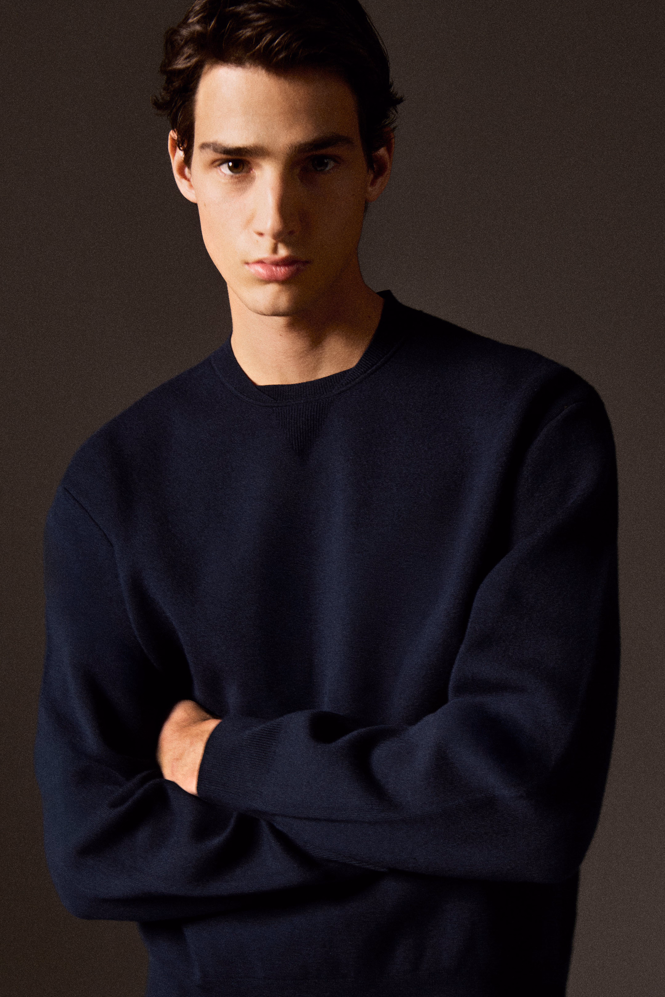 DOUBLE-FACED BOMBER-NECK KNITTED JUMPER