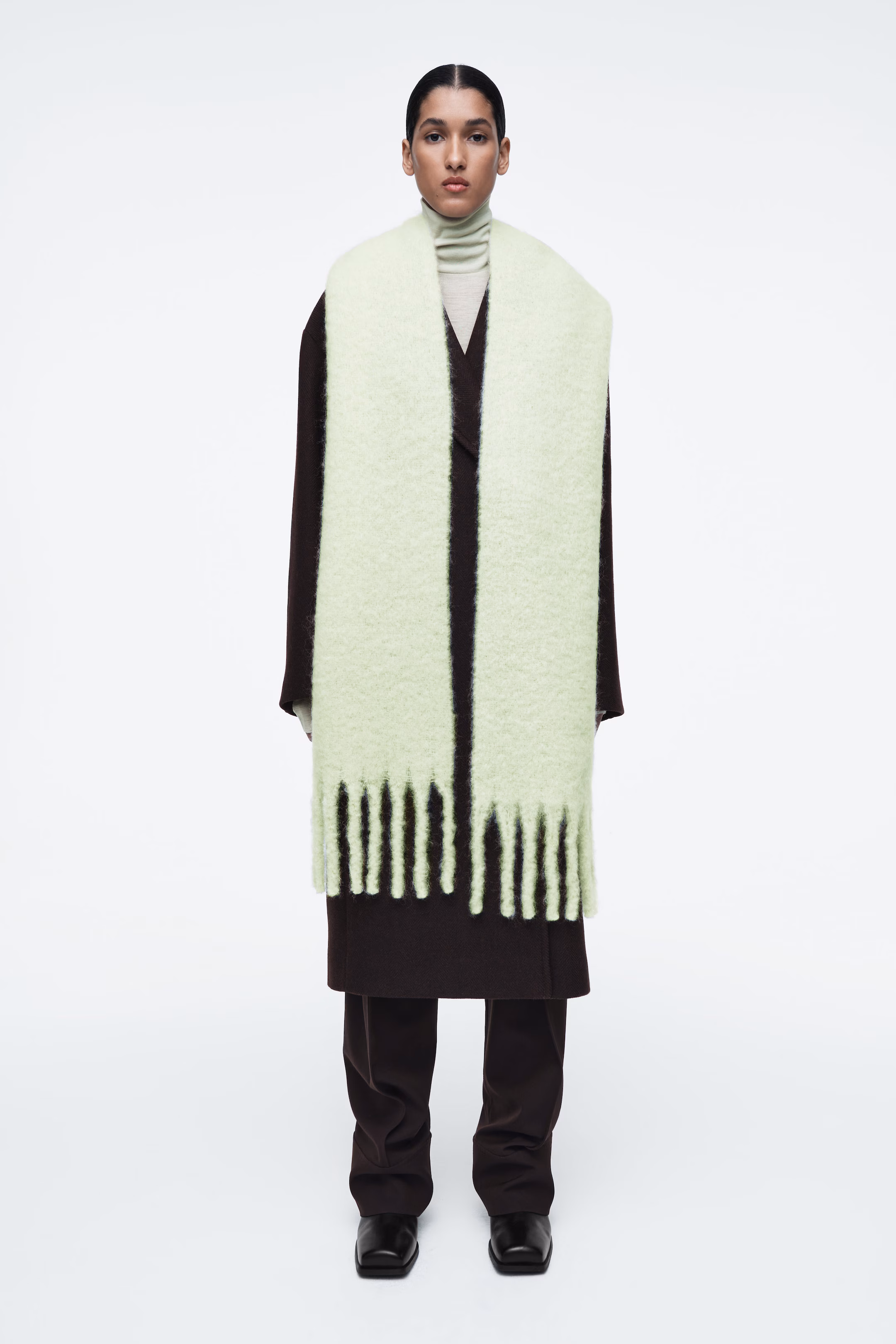 FRINGED BRUSHED-MOHAIR SCARF