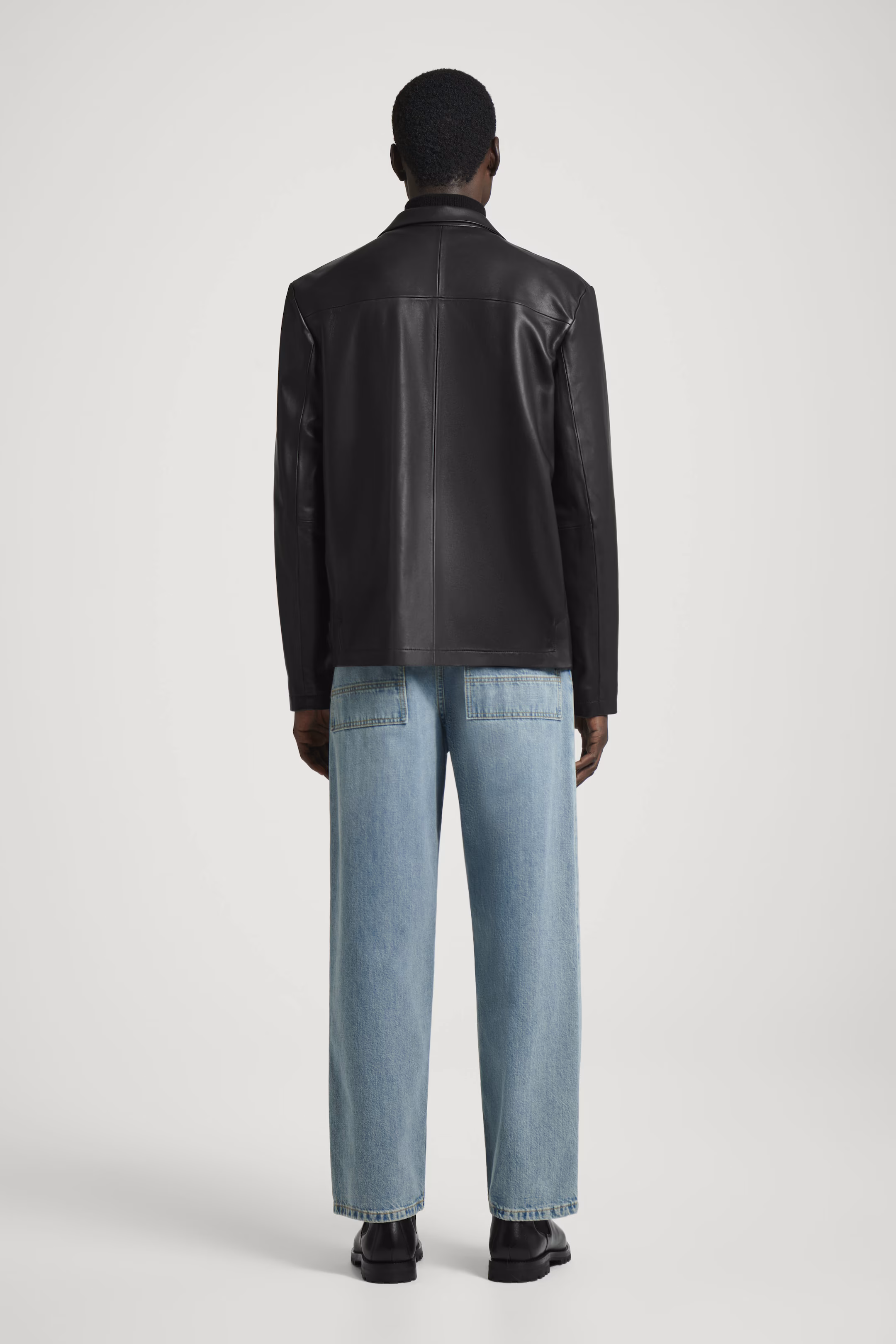 CAMP-COLLAR LEATHER JACKET