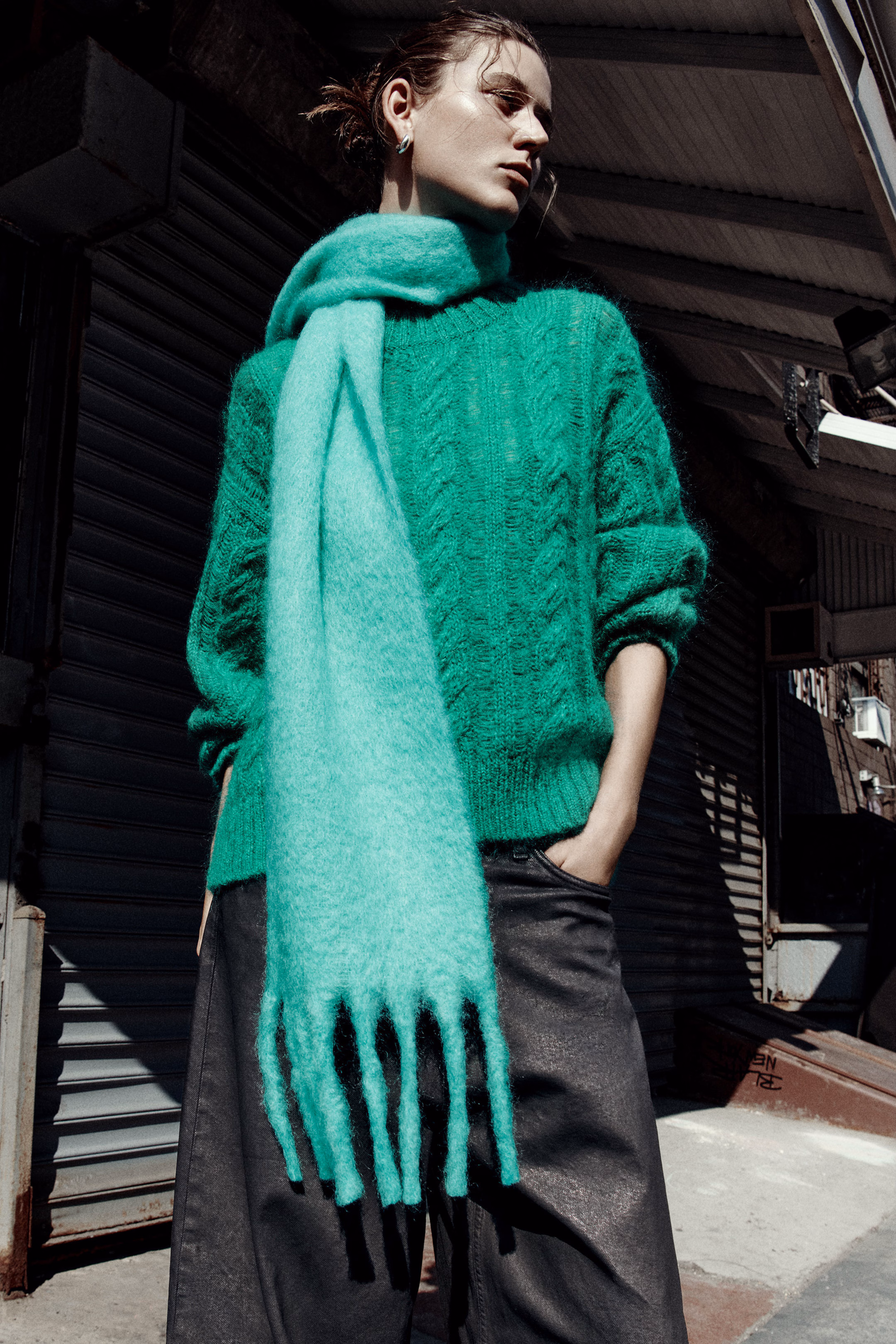 FRINGED BRUSHED-MOHAIR SCARF