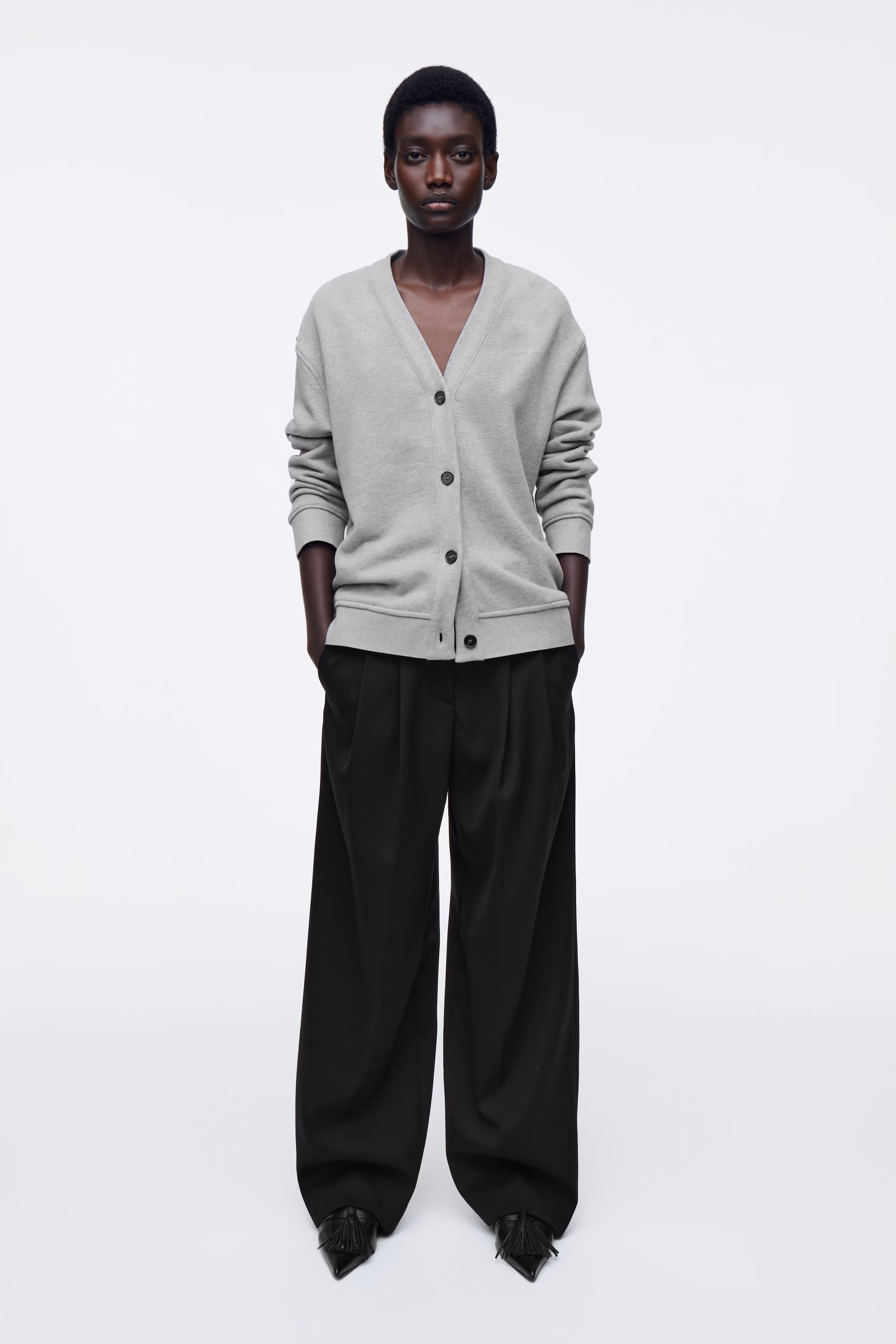 DOUBLE-FACED JERSEY V-NECK CARDIGAN