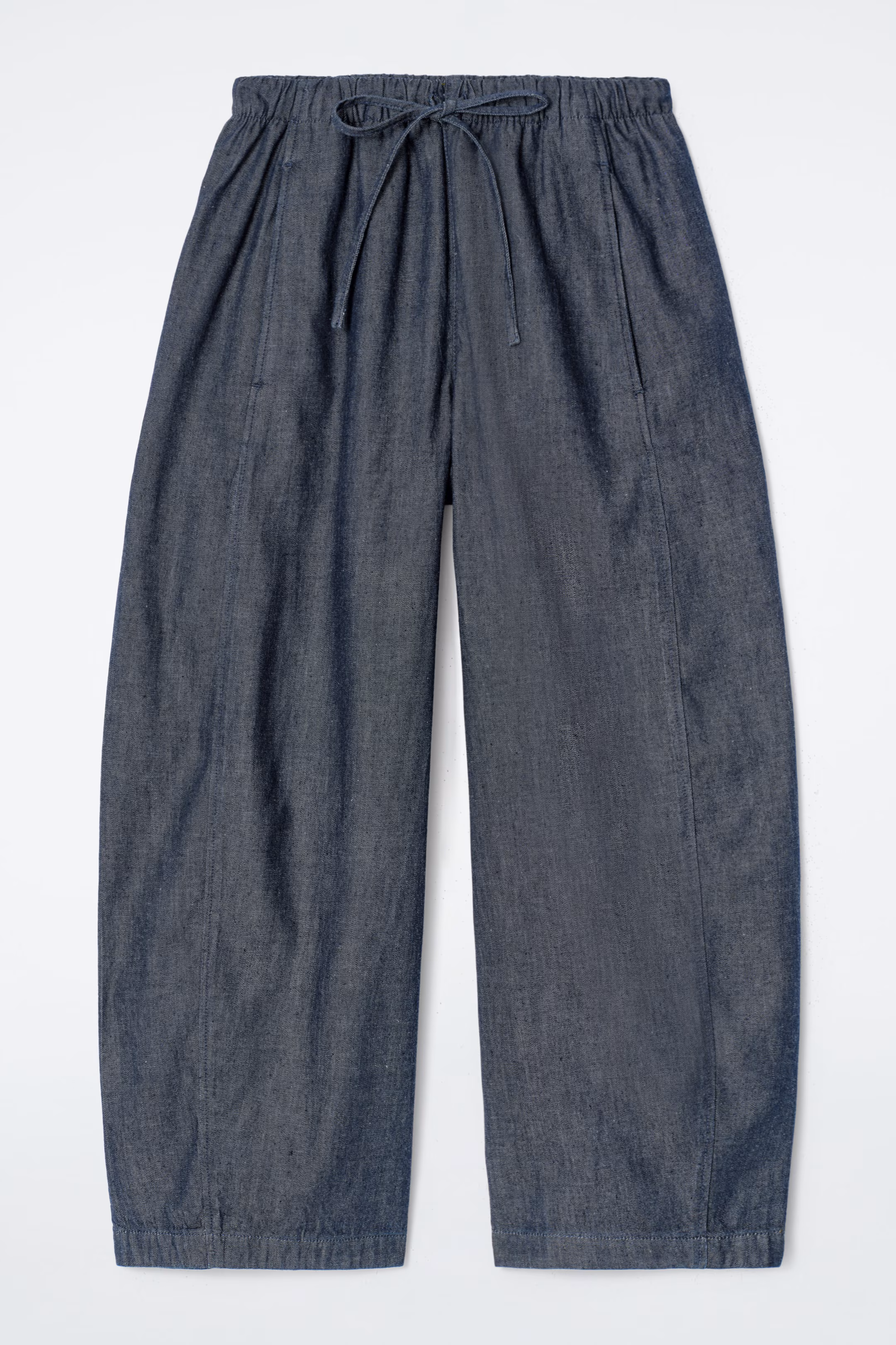 BARREL-LEG DENIM DRAWSTRING TROUSERS