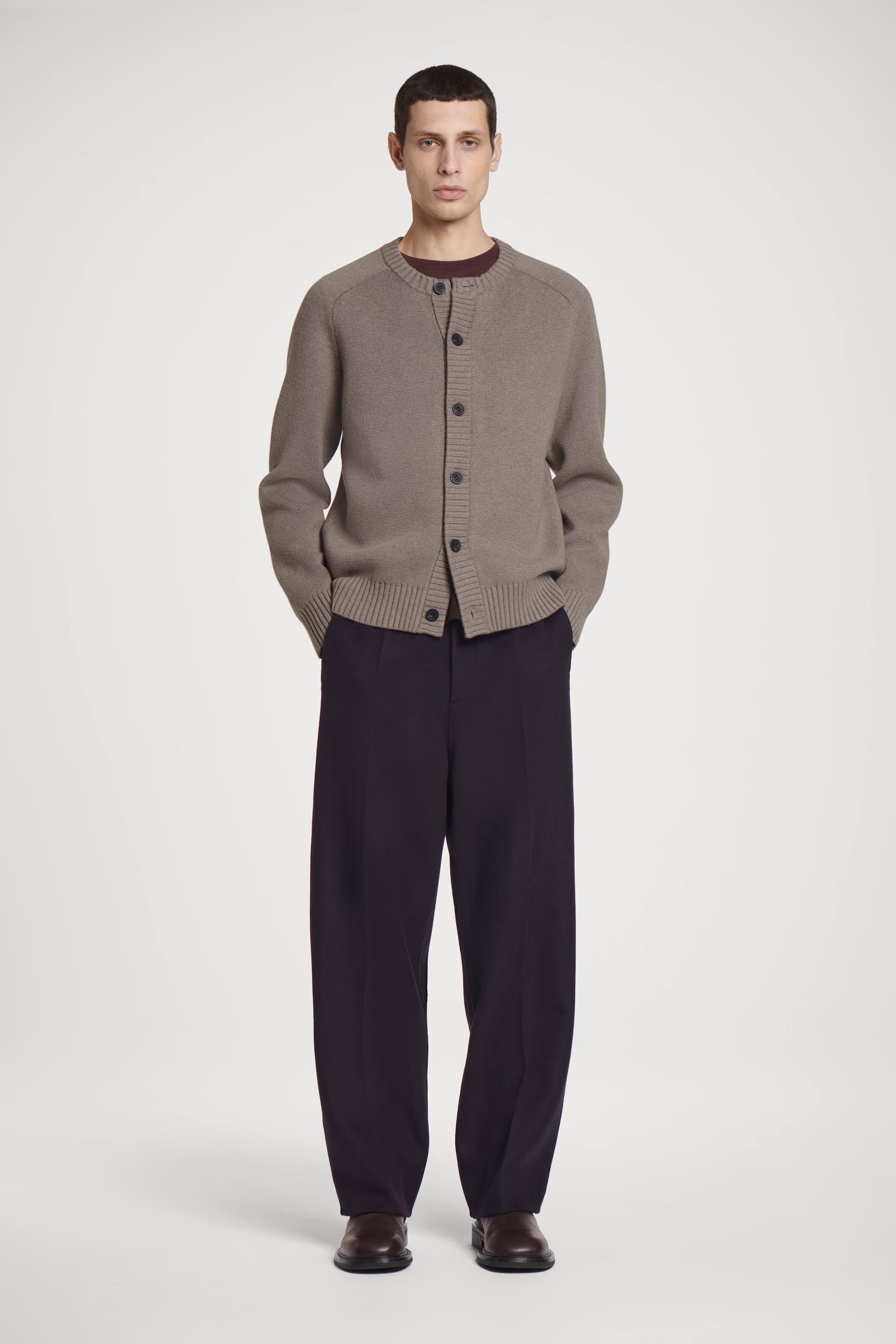 WOOL-BLEND CREW-NECK CARDIGAN