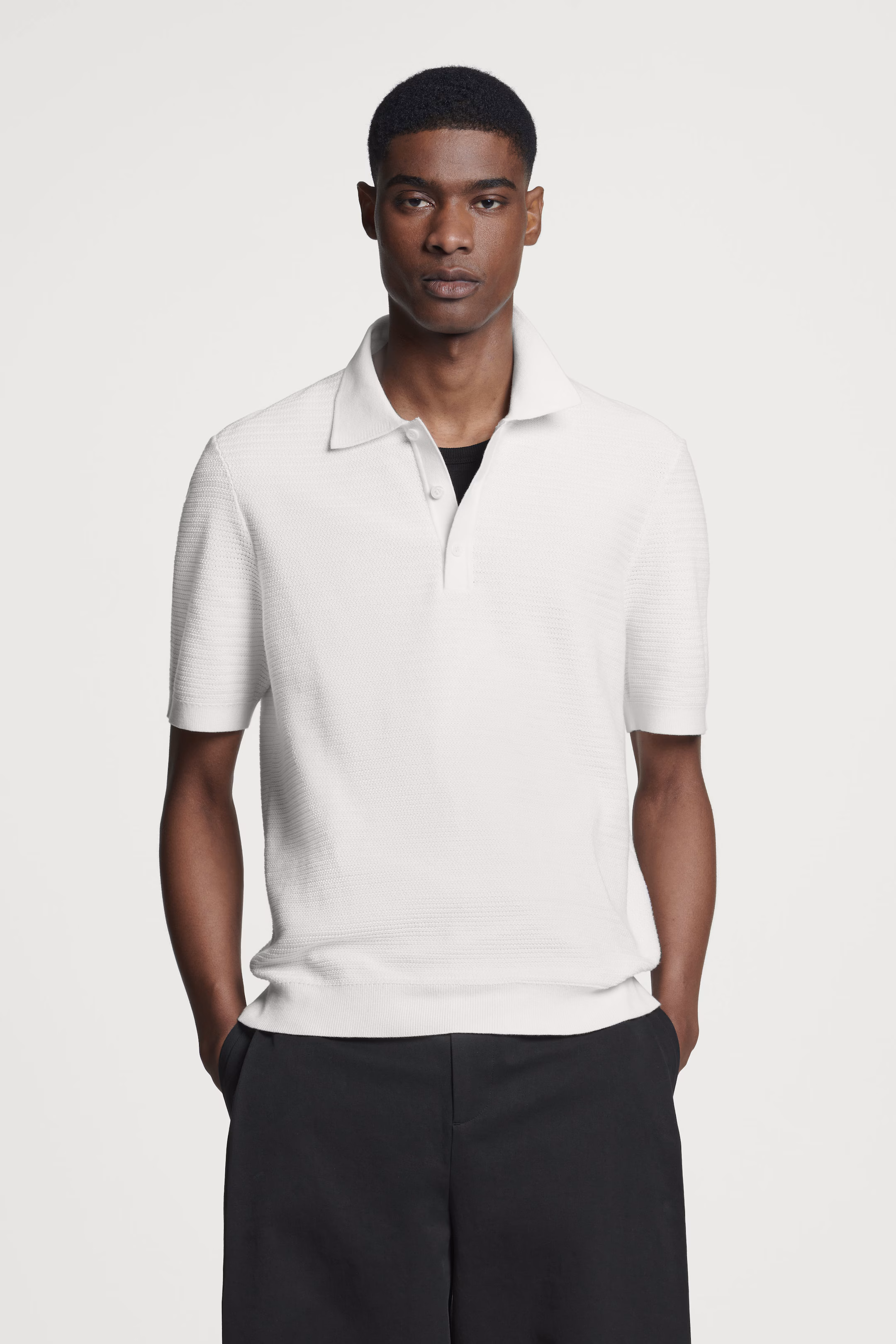 TEXTURED KNITTED COTTON POLO SHIRT