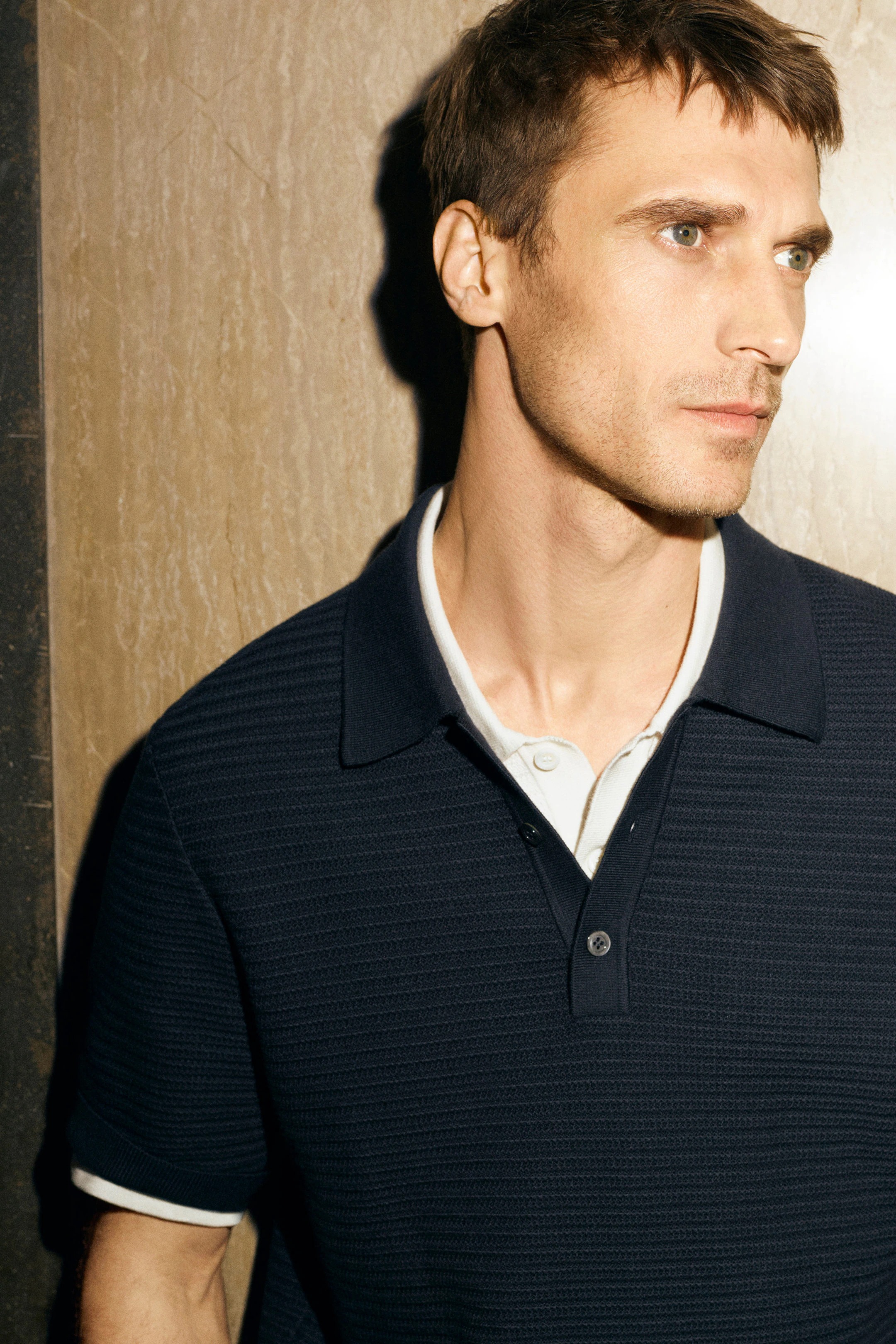 TEXTURED KNITTED COTTON POLO SHIRT