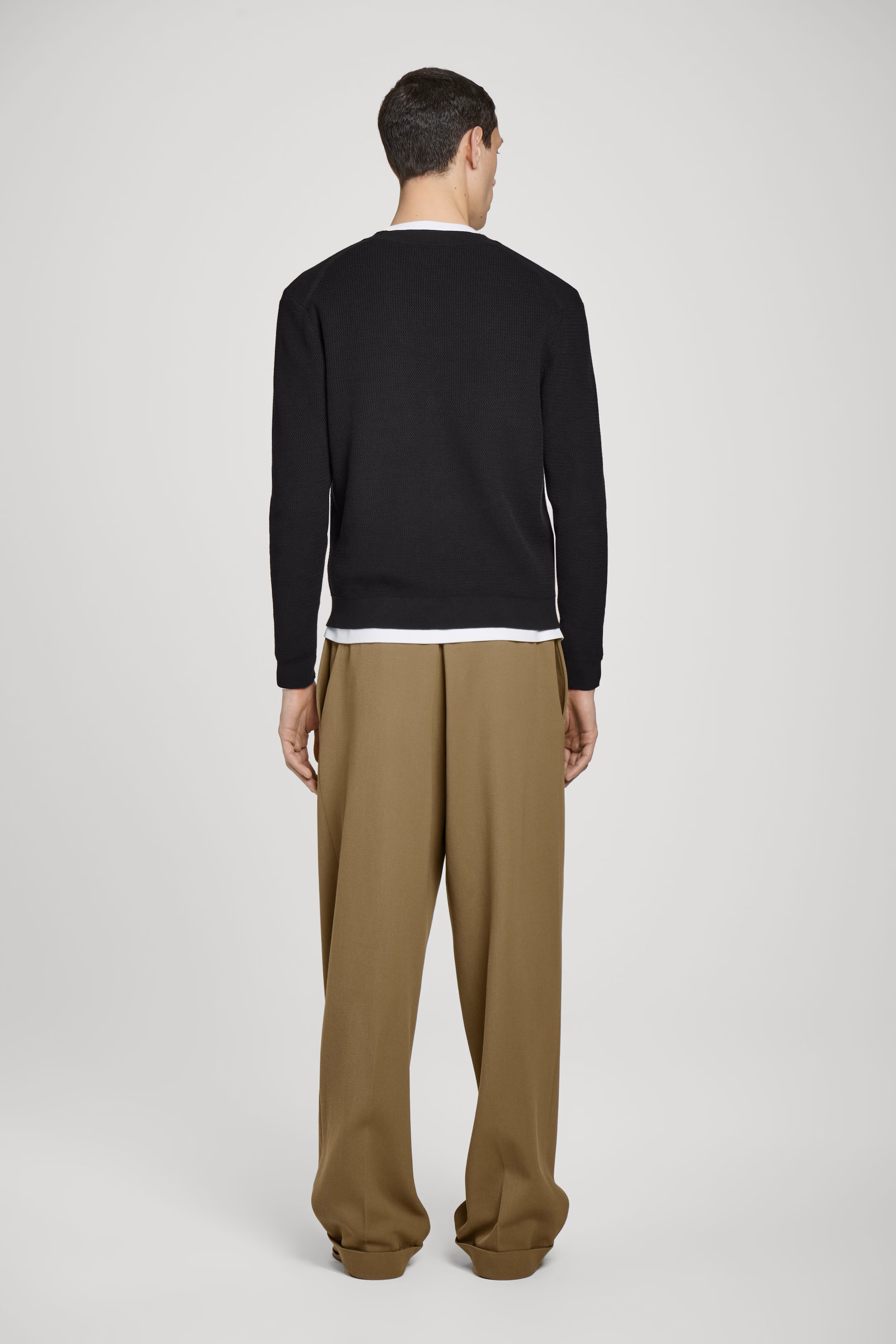 TEXTURED KNITTED COTTON V-NECK CARDIGAN