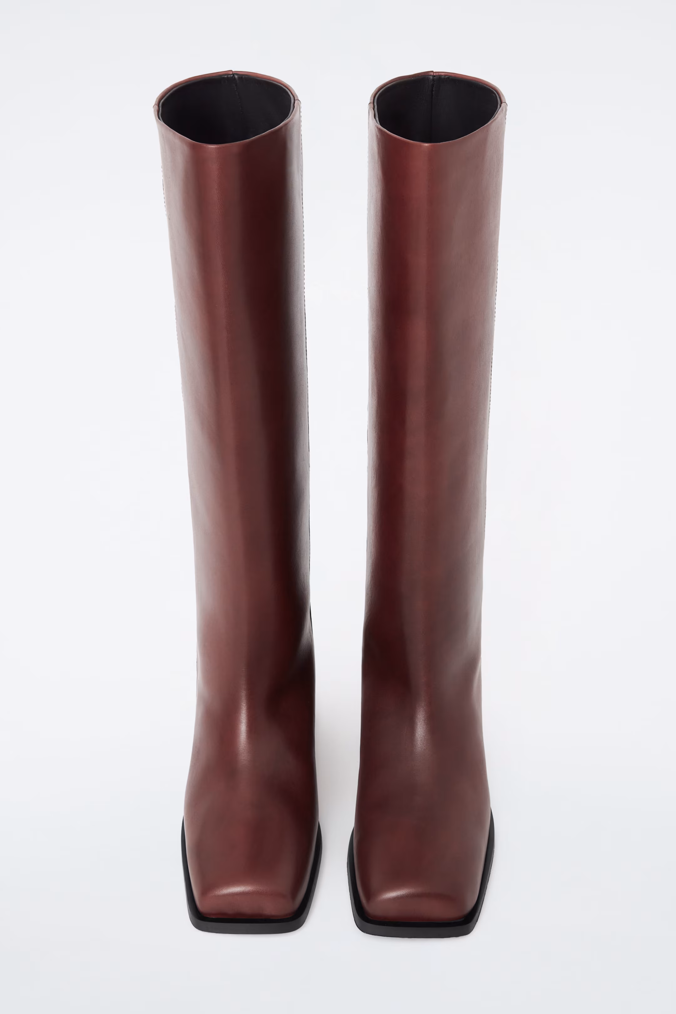 SQUARE-TOE LEATHER KNEE-HIGH BOOTS