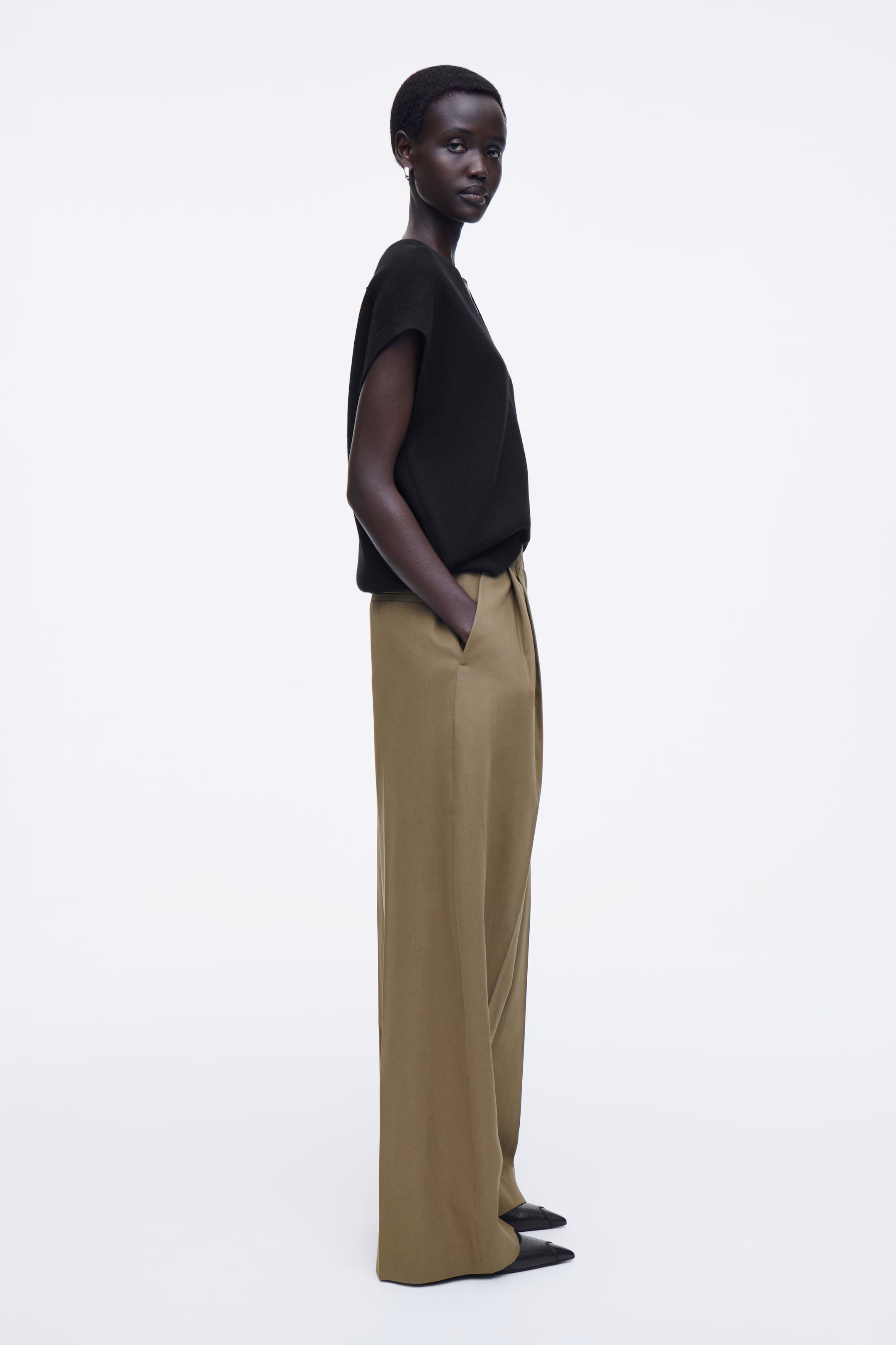 RELAXED COTTON WIDE-LEG TROUSERS