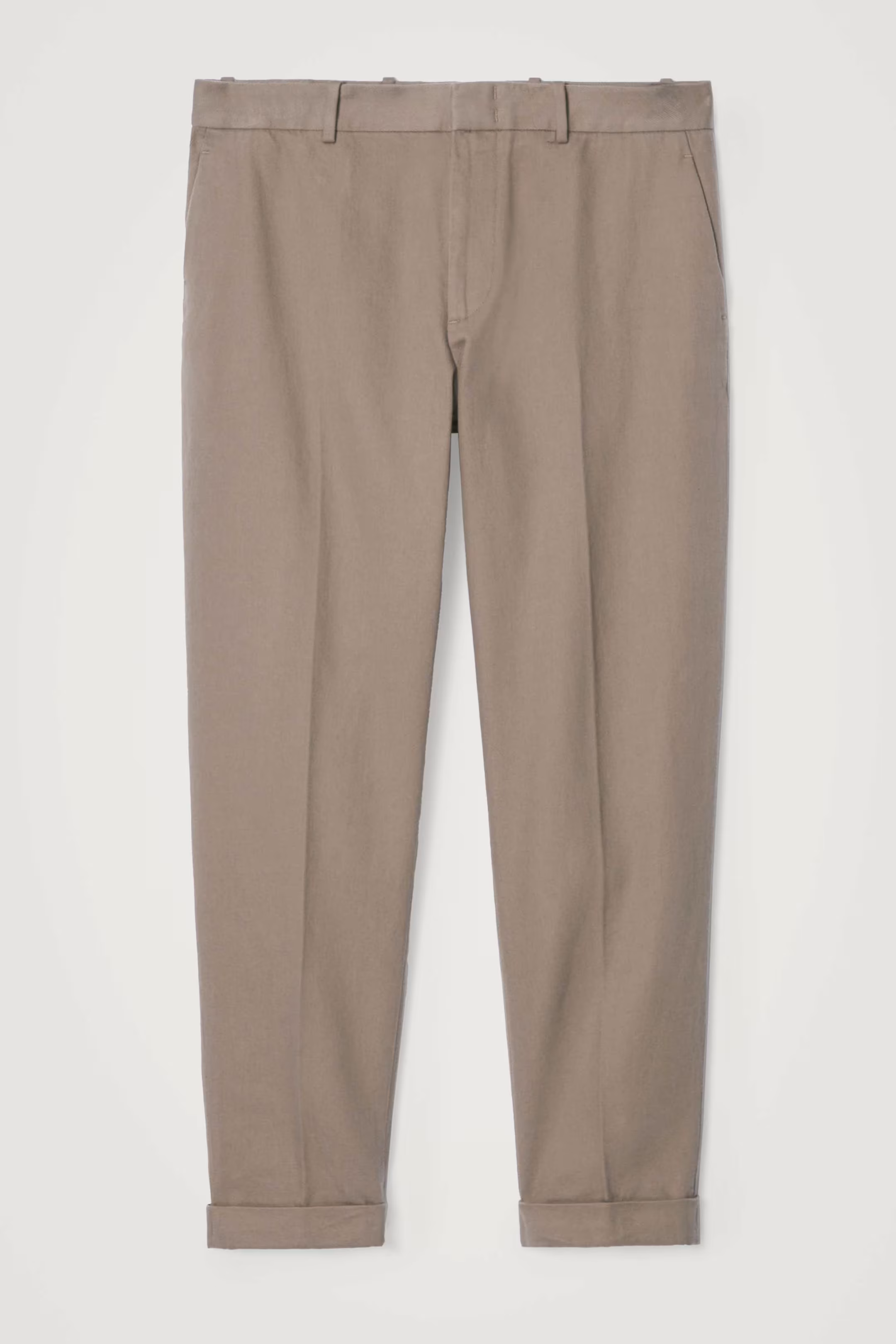 TURN-UP TAPERED TWILL TROUSERS