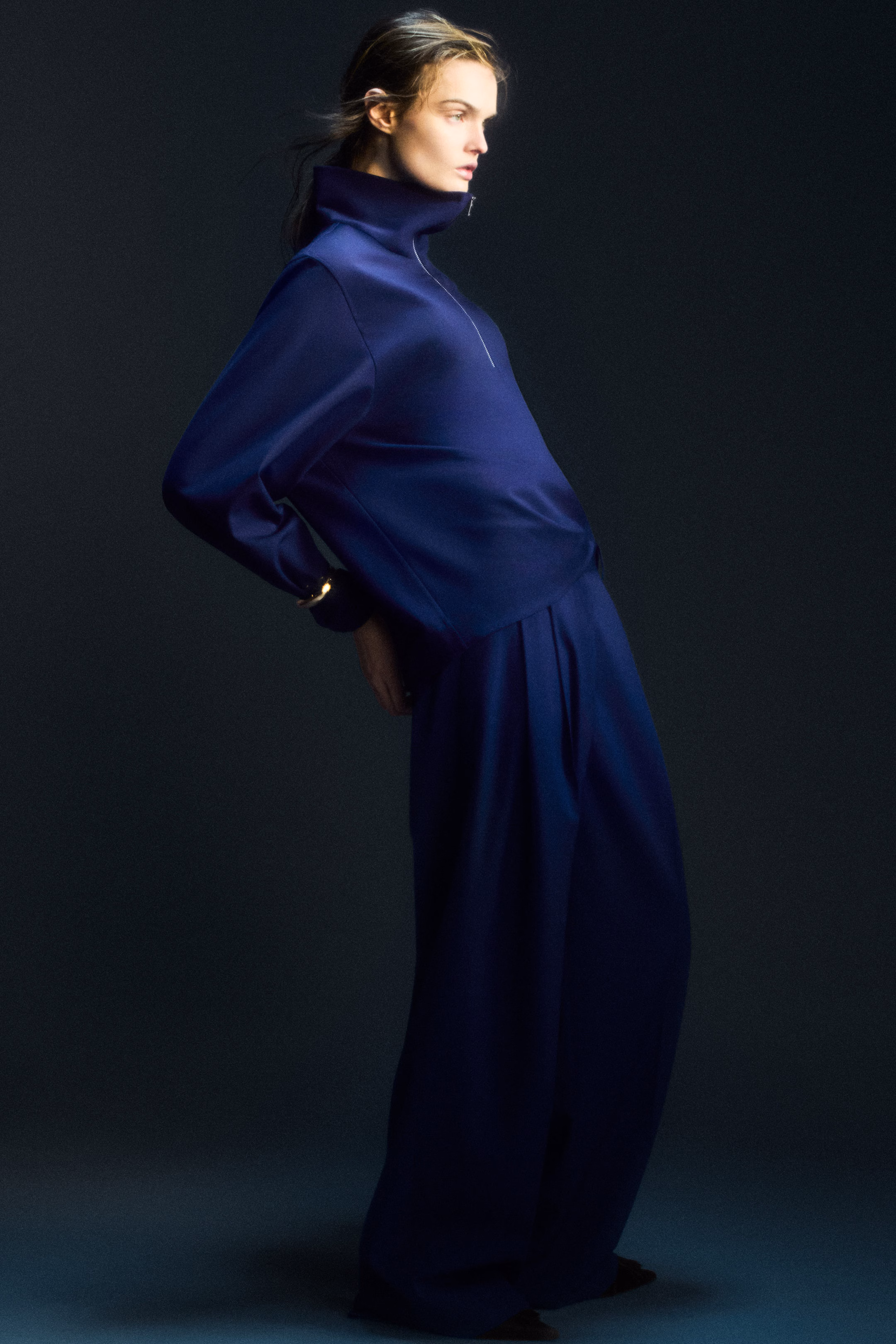 RELAXED TWILL WIDE-LEG TROUSERS