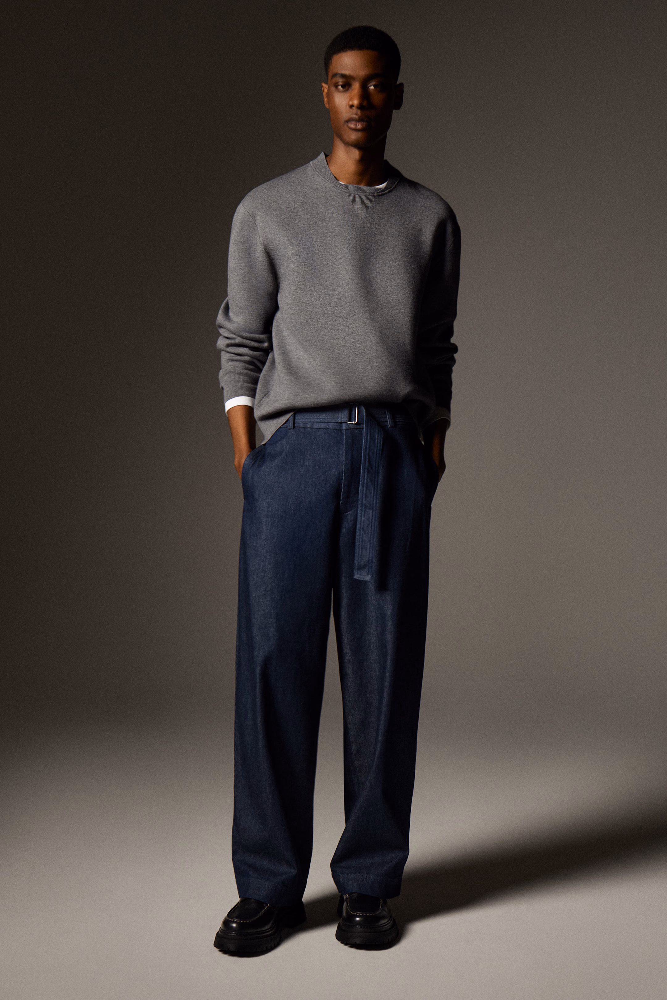 DOUBLE-FACED BOMBER-NECK KNITTED JUMPER