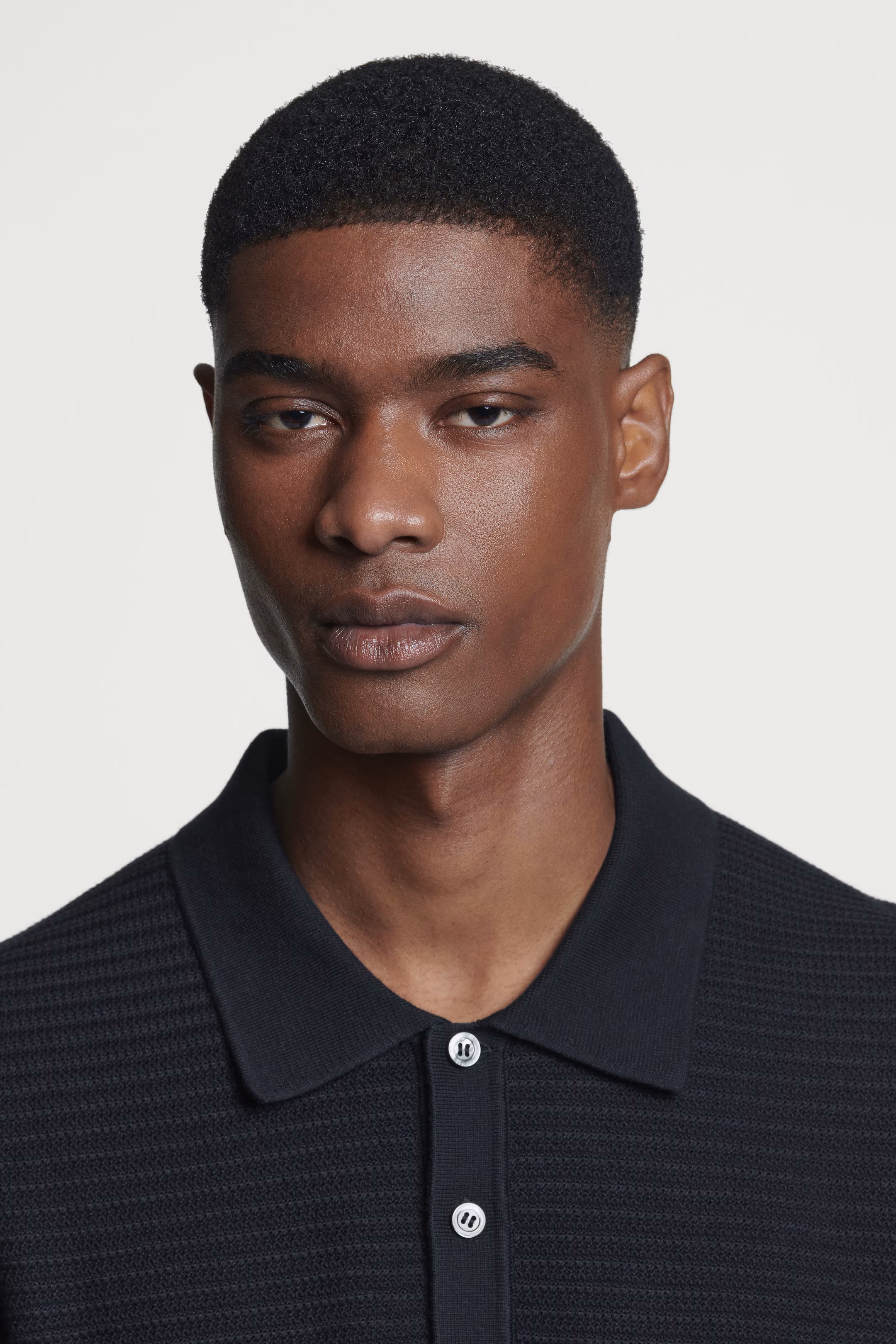 TEXTURED KNITTED COTTON POLO SHIRT