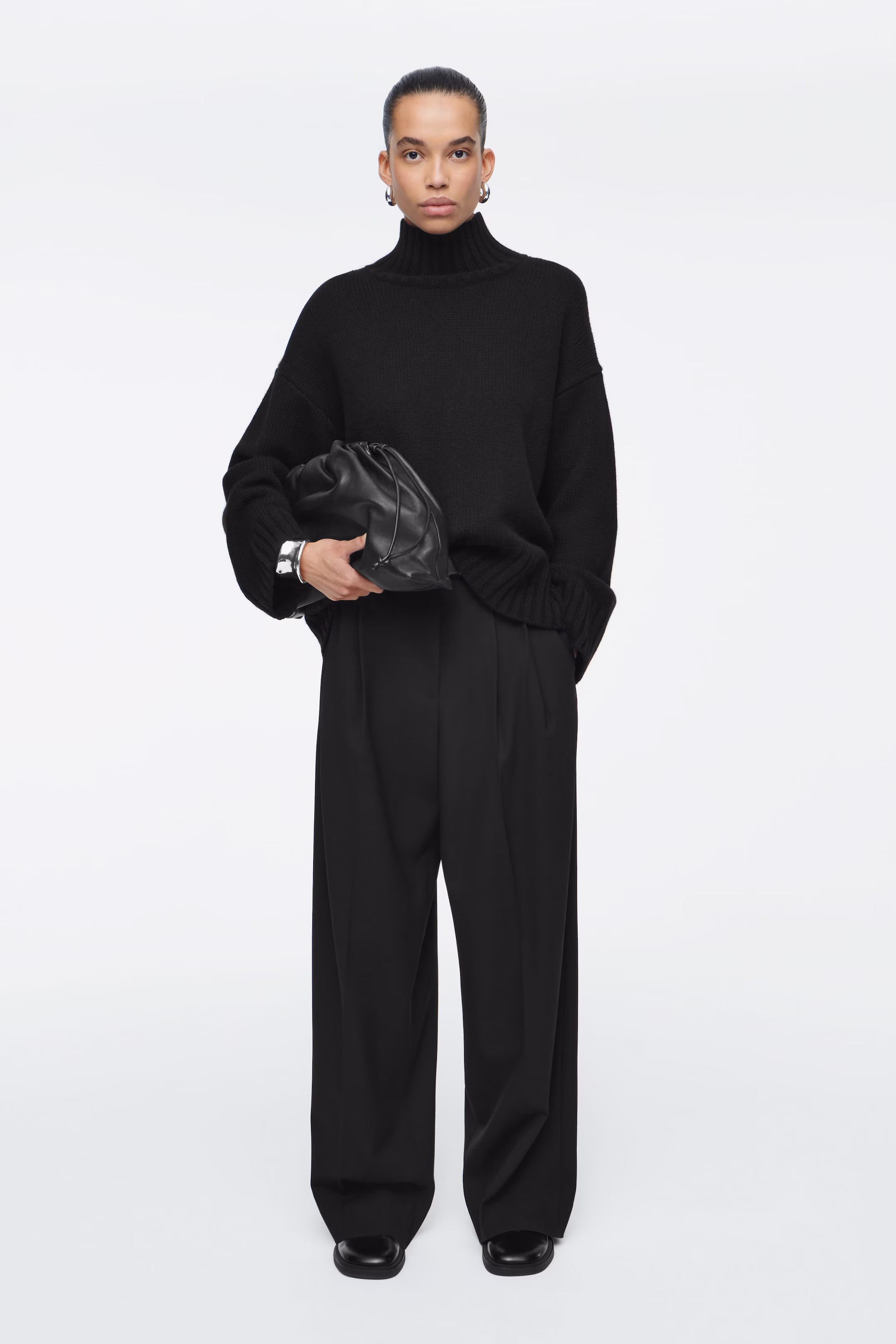 RELAXED TWILL WIDE-LEG TROUSERS