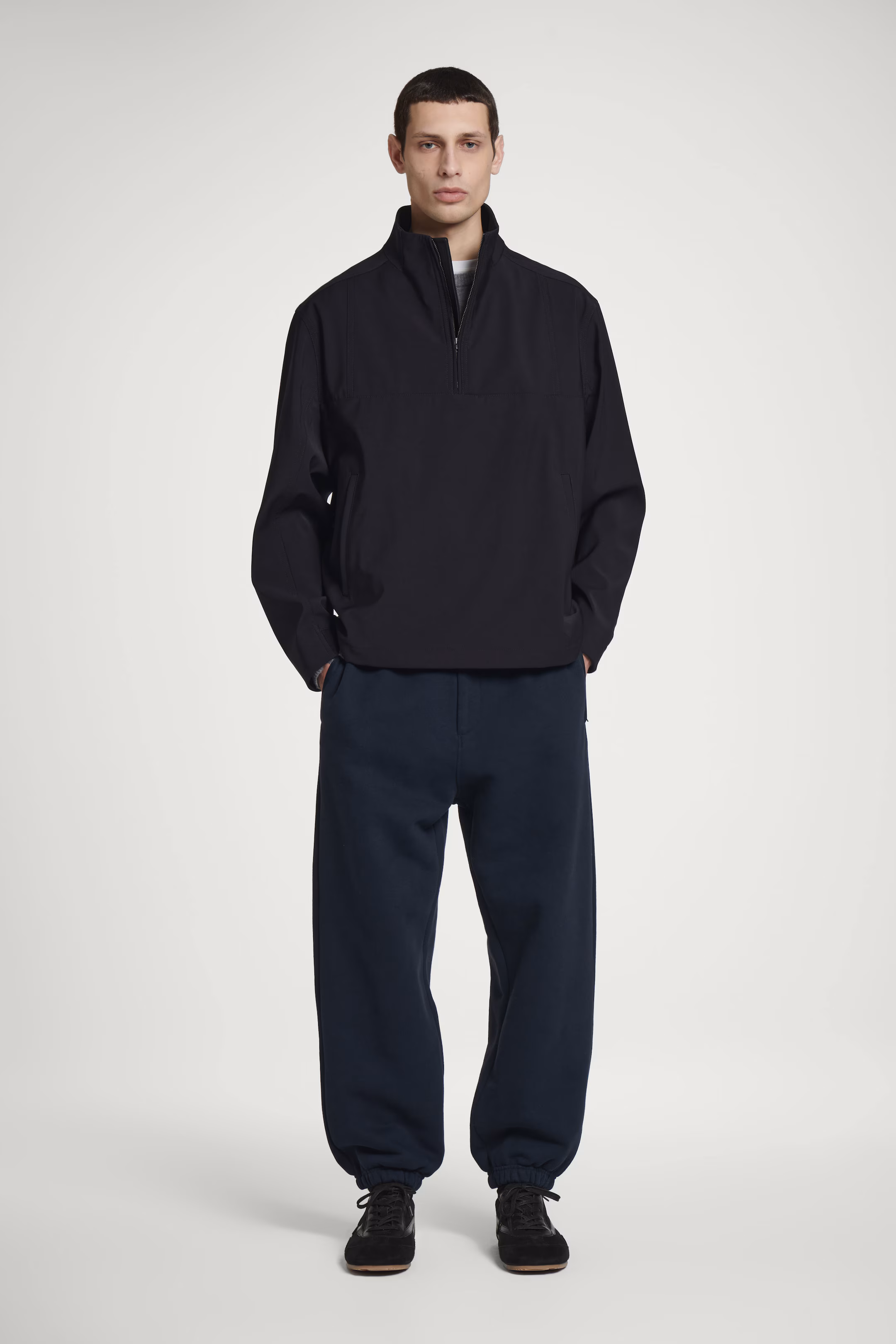 DOUBLE-FACED WOOL-BLEND HALF-ZIP JACKET