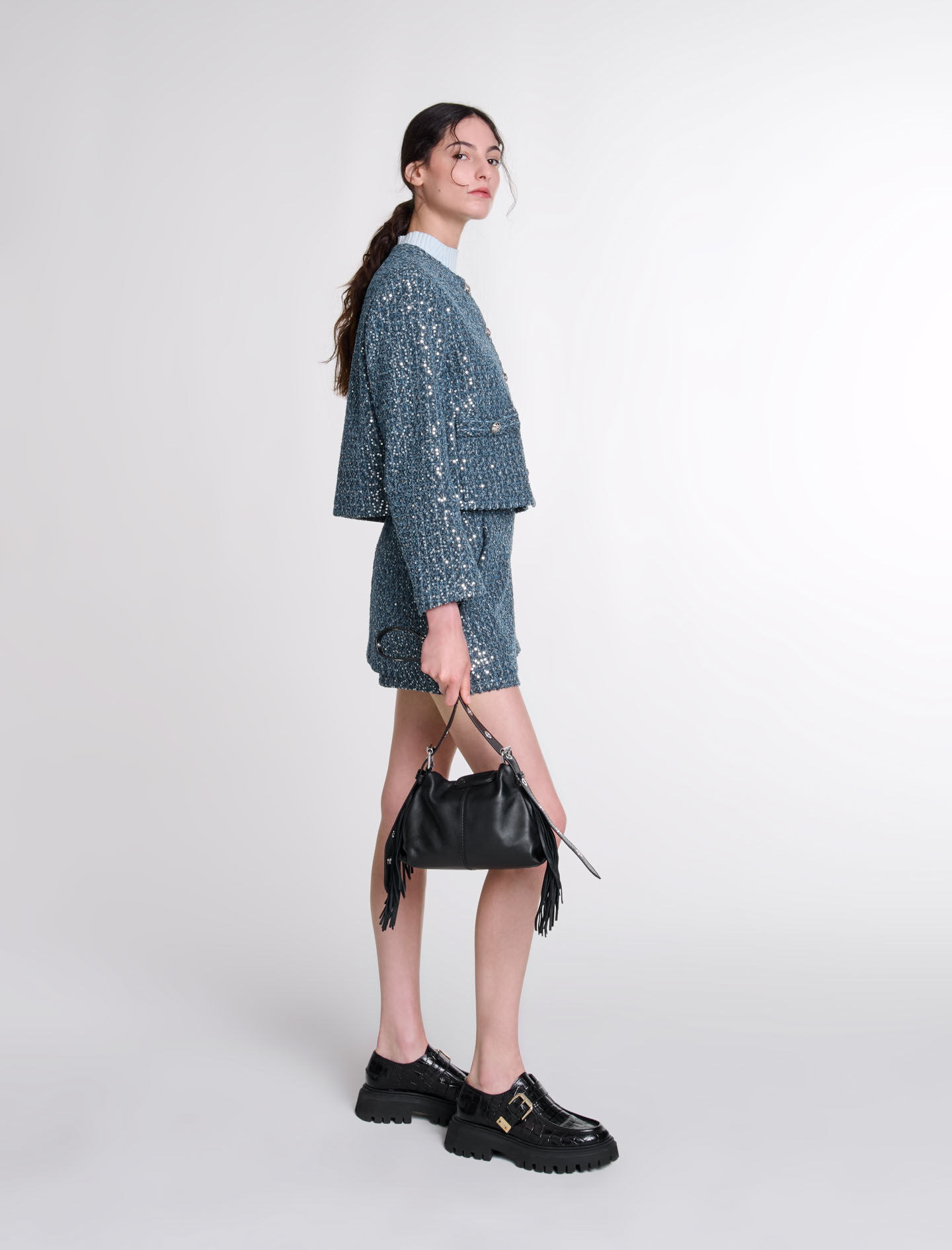 Sequinned tweed jacket