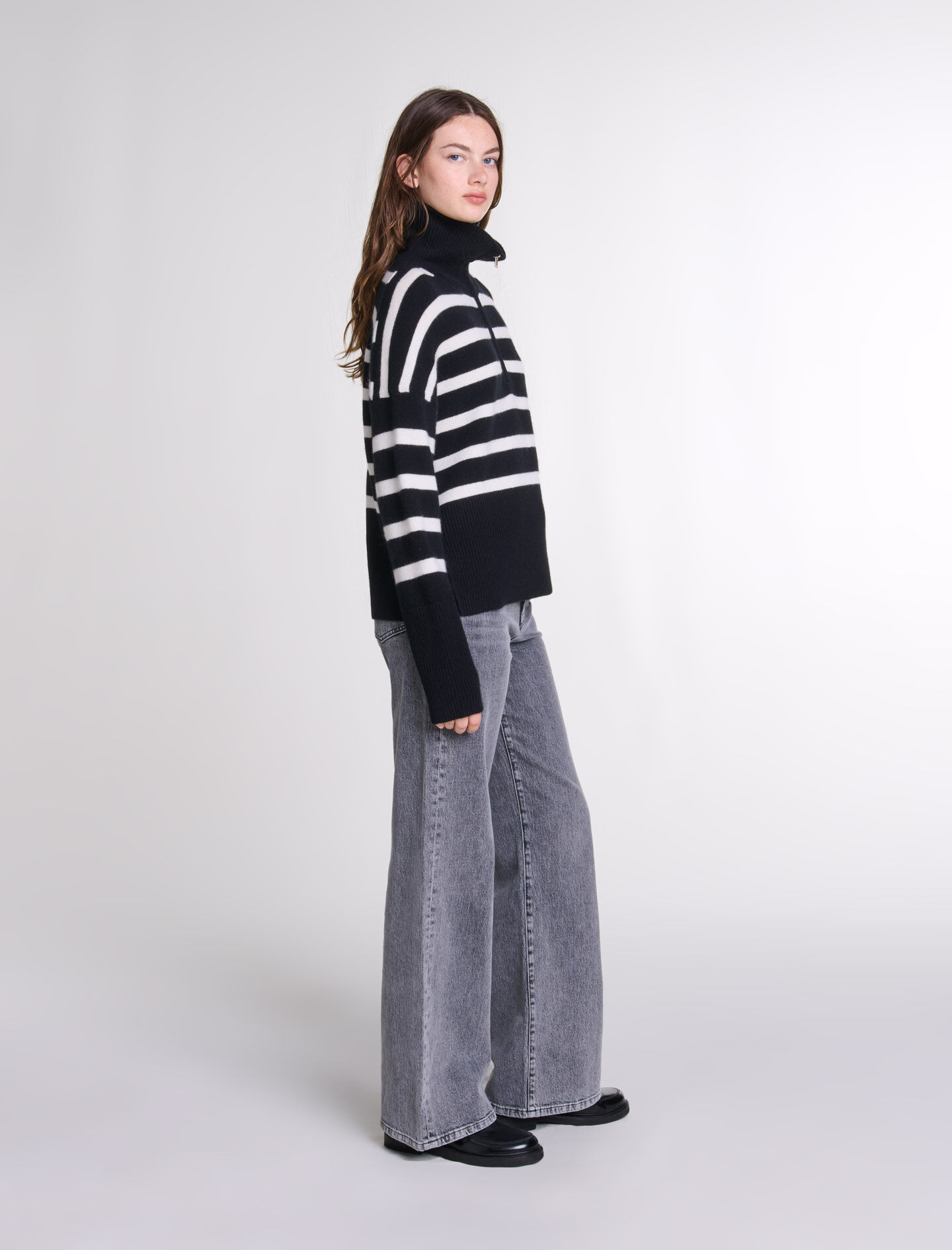 Stripe print high-neck jumper