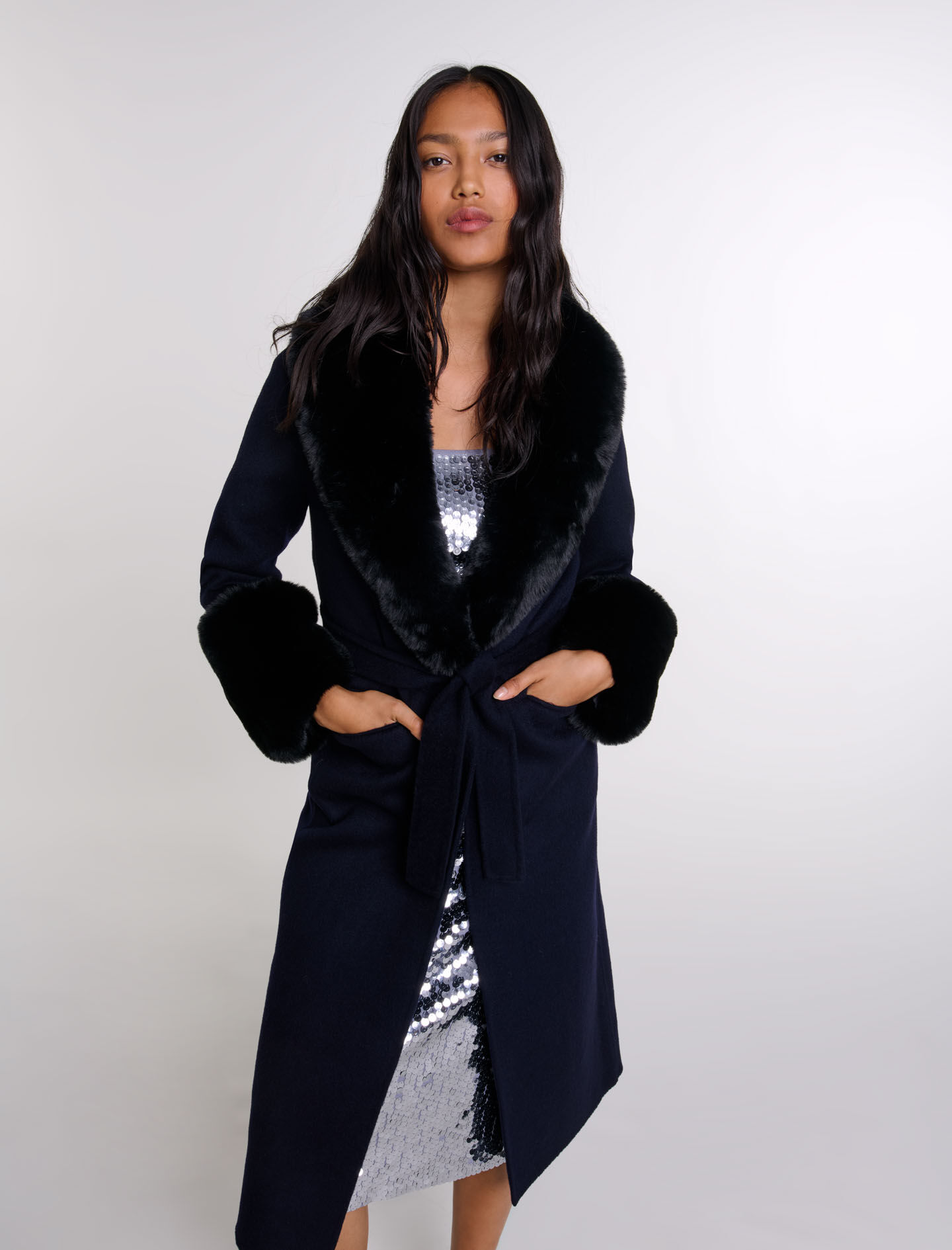 Double-faced faux fur coat