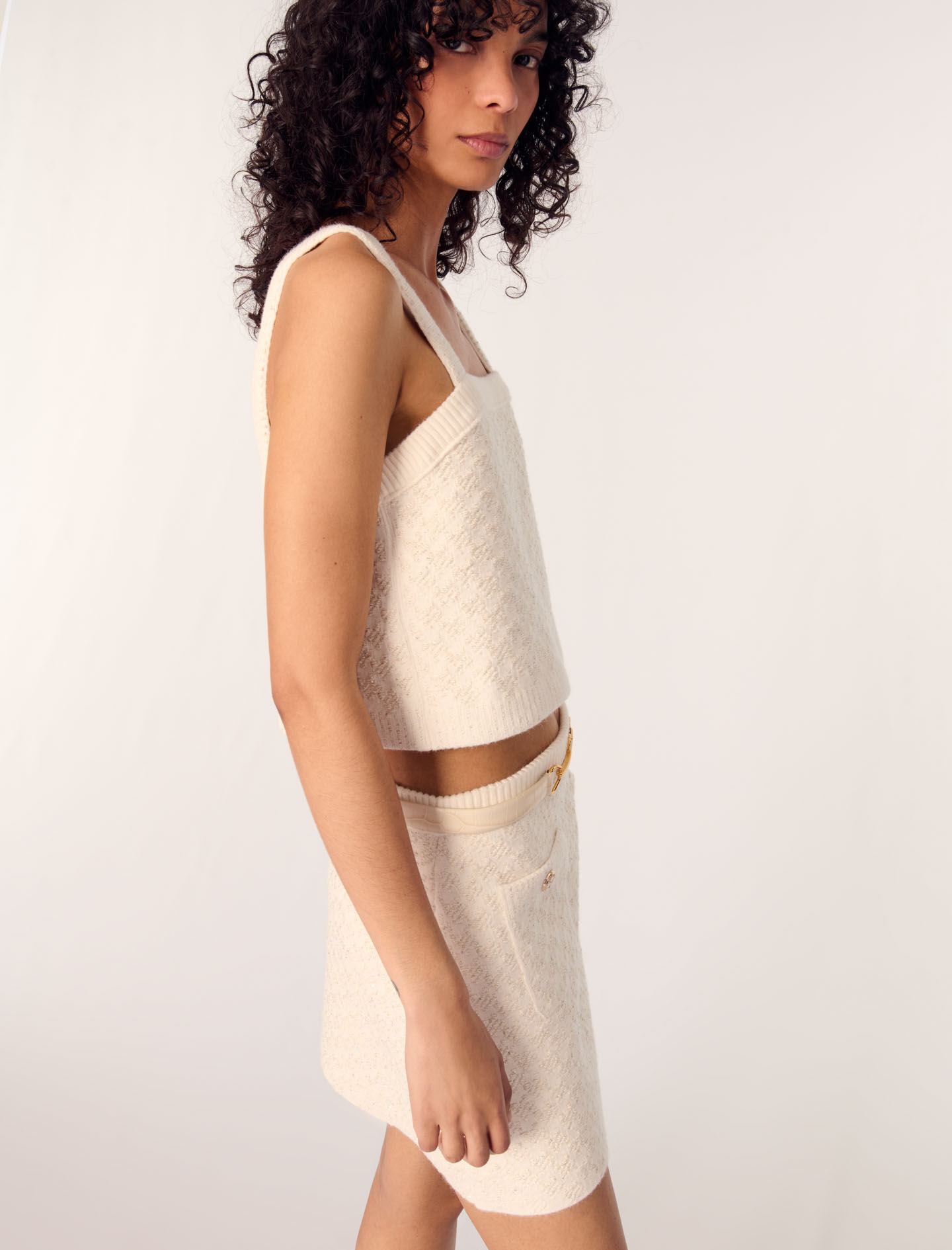 Tweed-effect knitted skirt