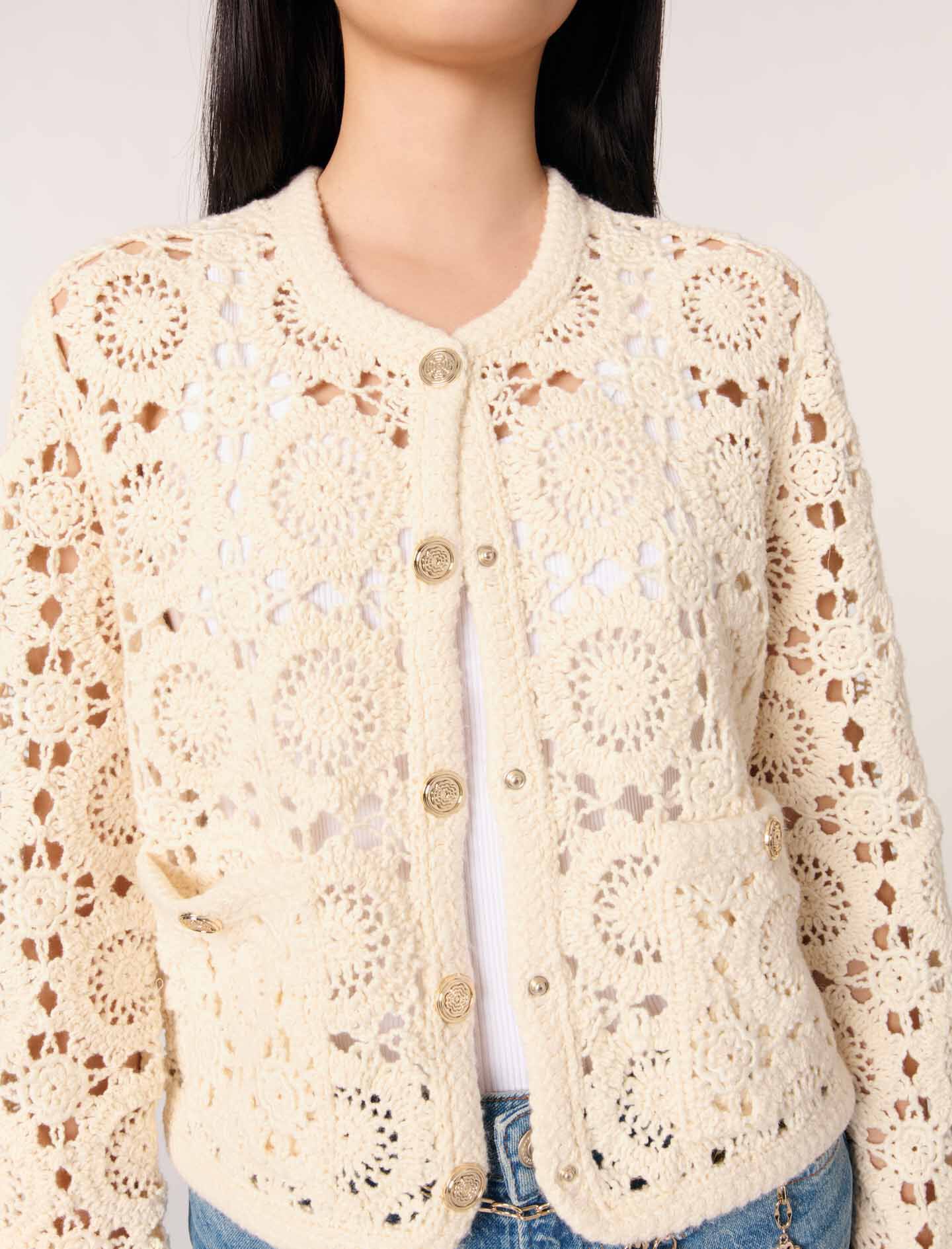 Crocheted cropped cardigan