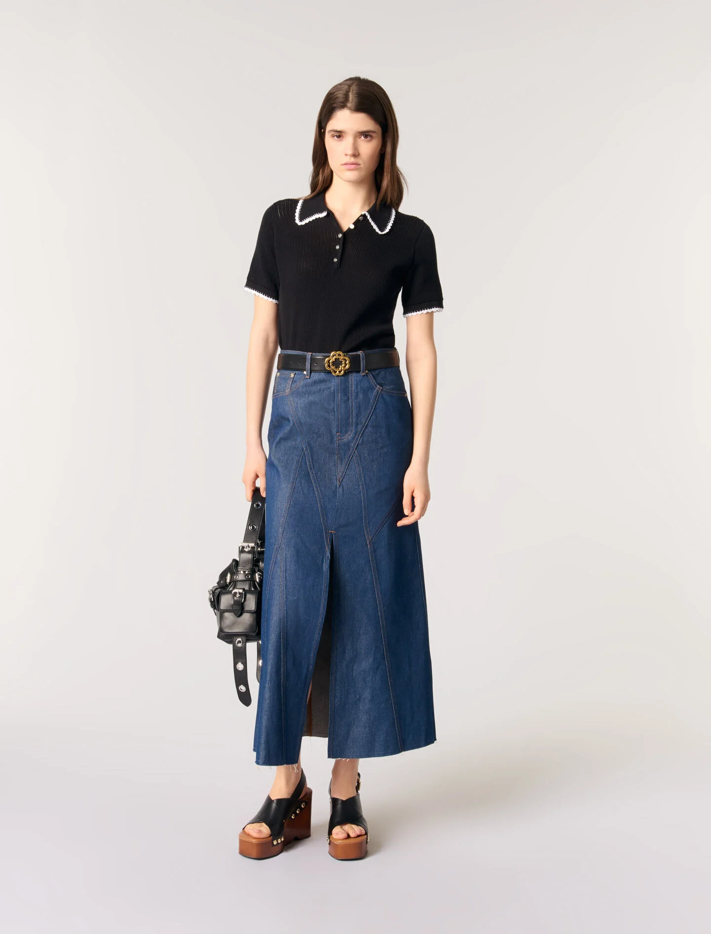 Pointelle knit polo shirt