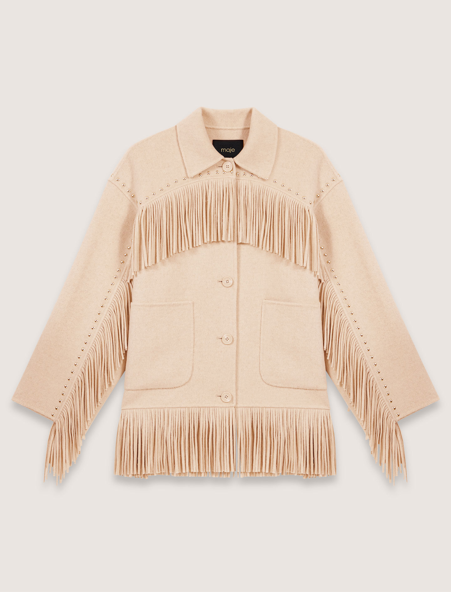 Double-breasted fringed coat