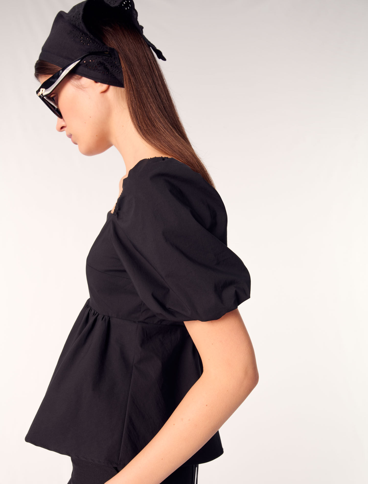 Poplin top with balloon sleeves