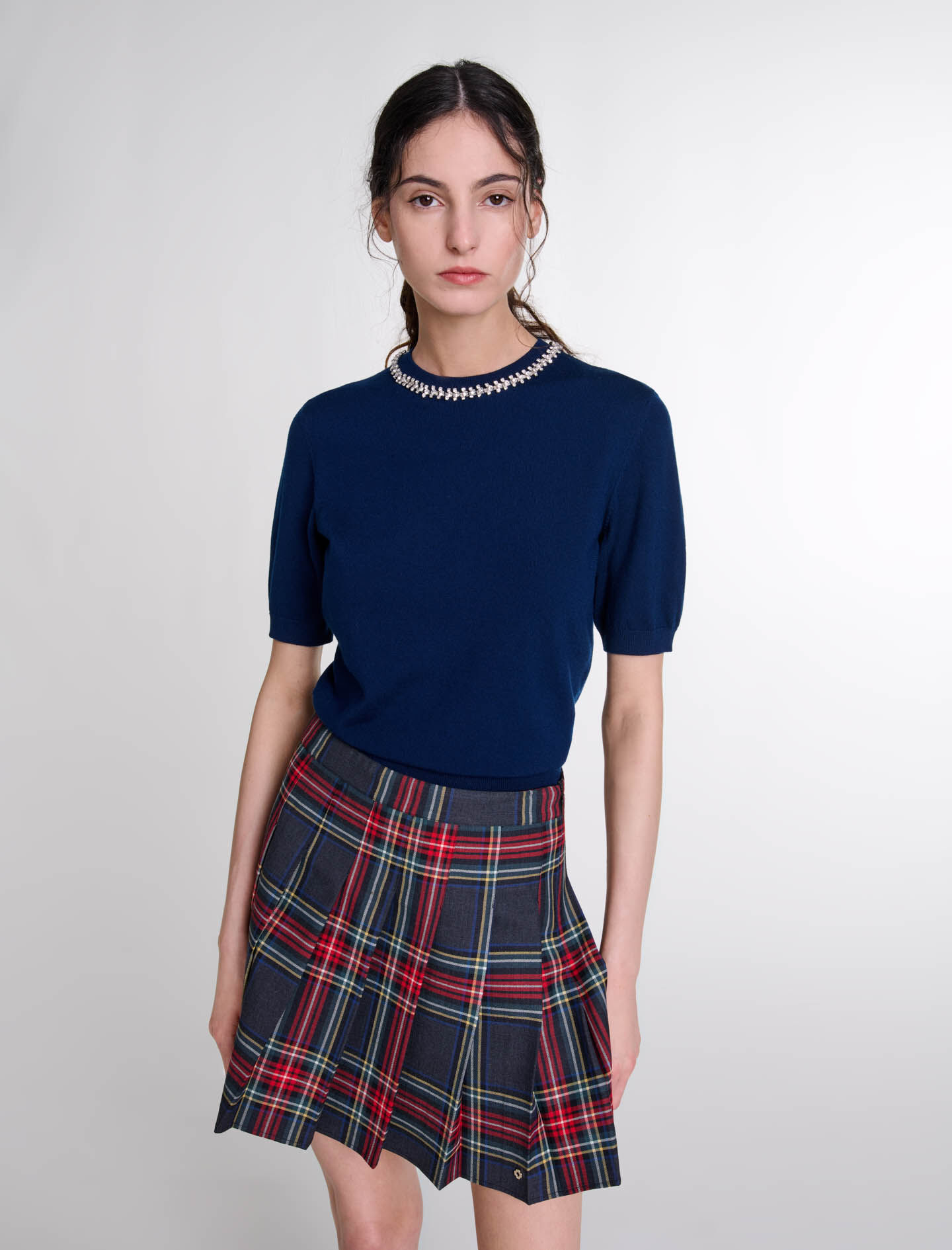 Knit crop jumper with rhinestones