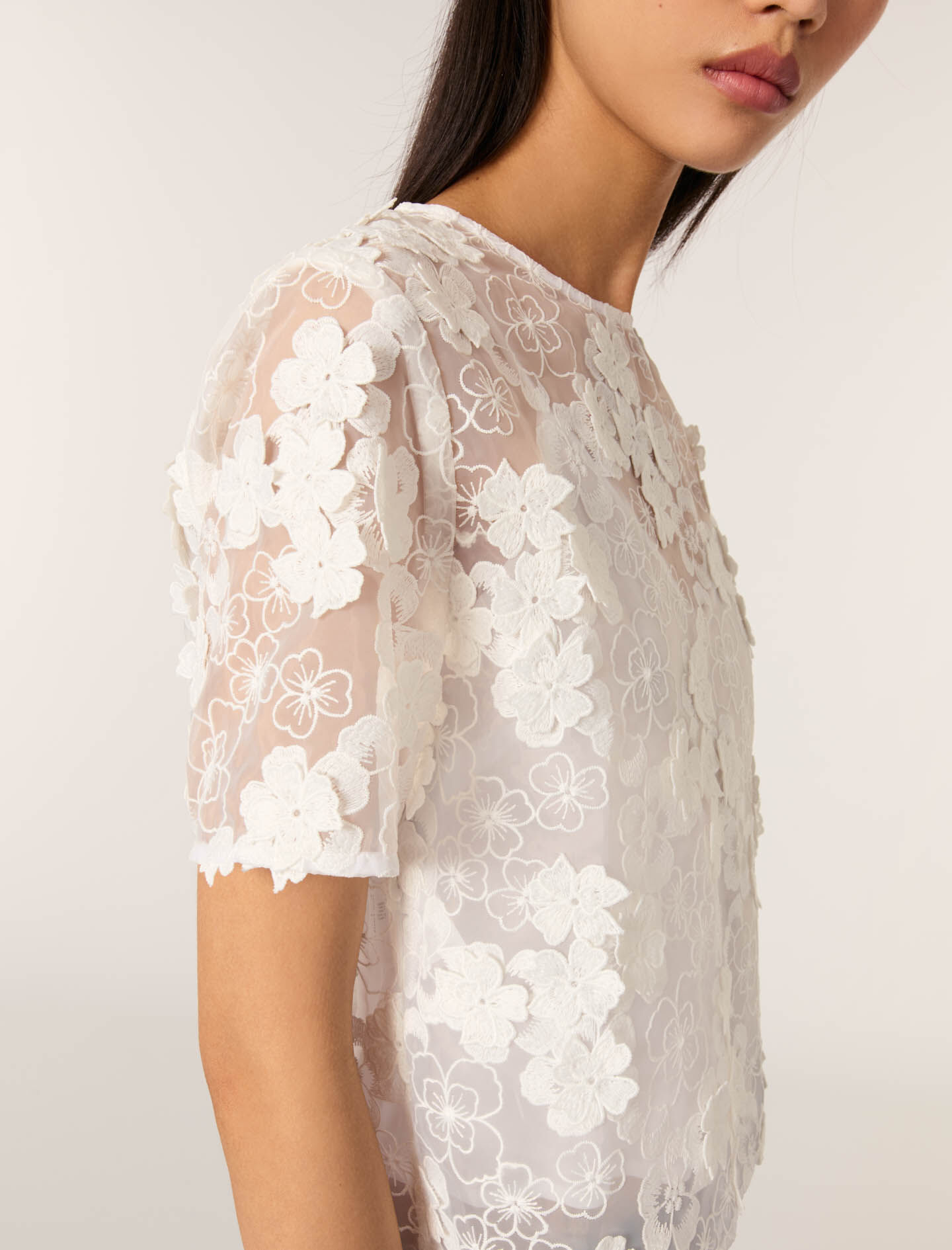 Embroidered short-sleeved top