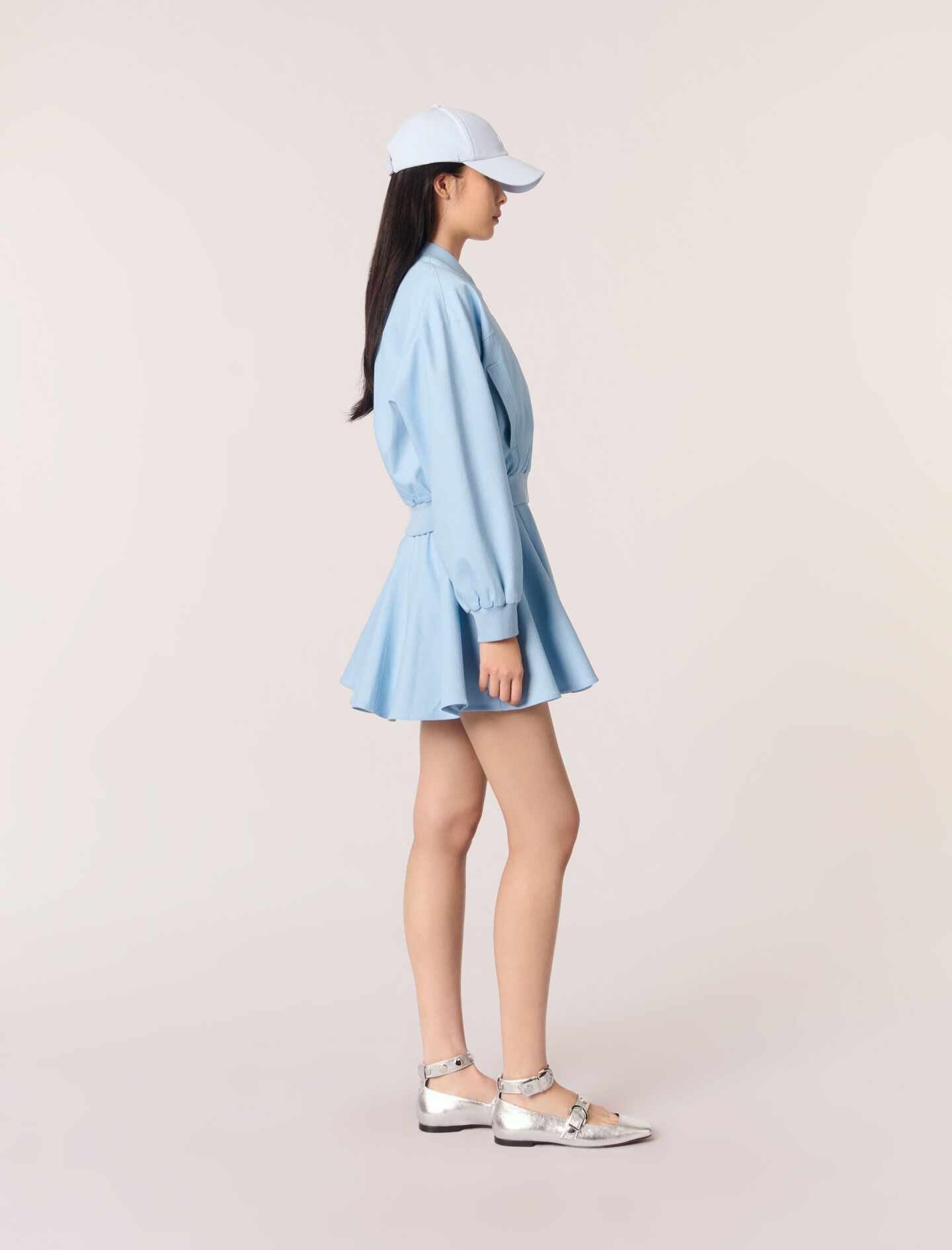 Cropped denim bomber jacket