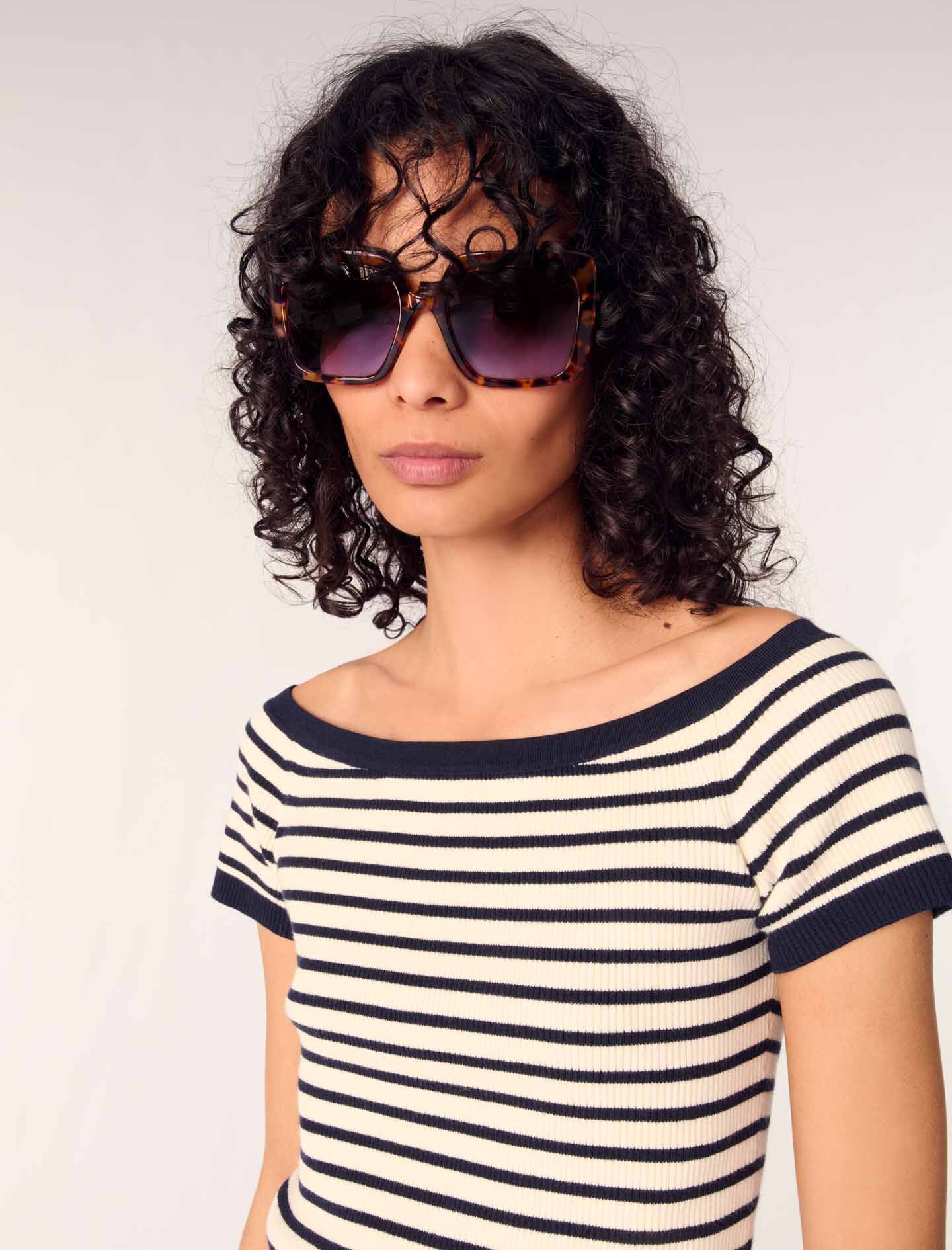 Rib knit top with boat neck