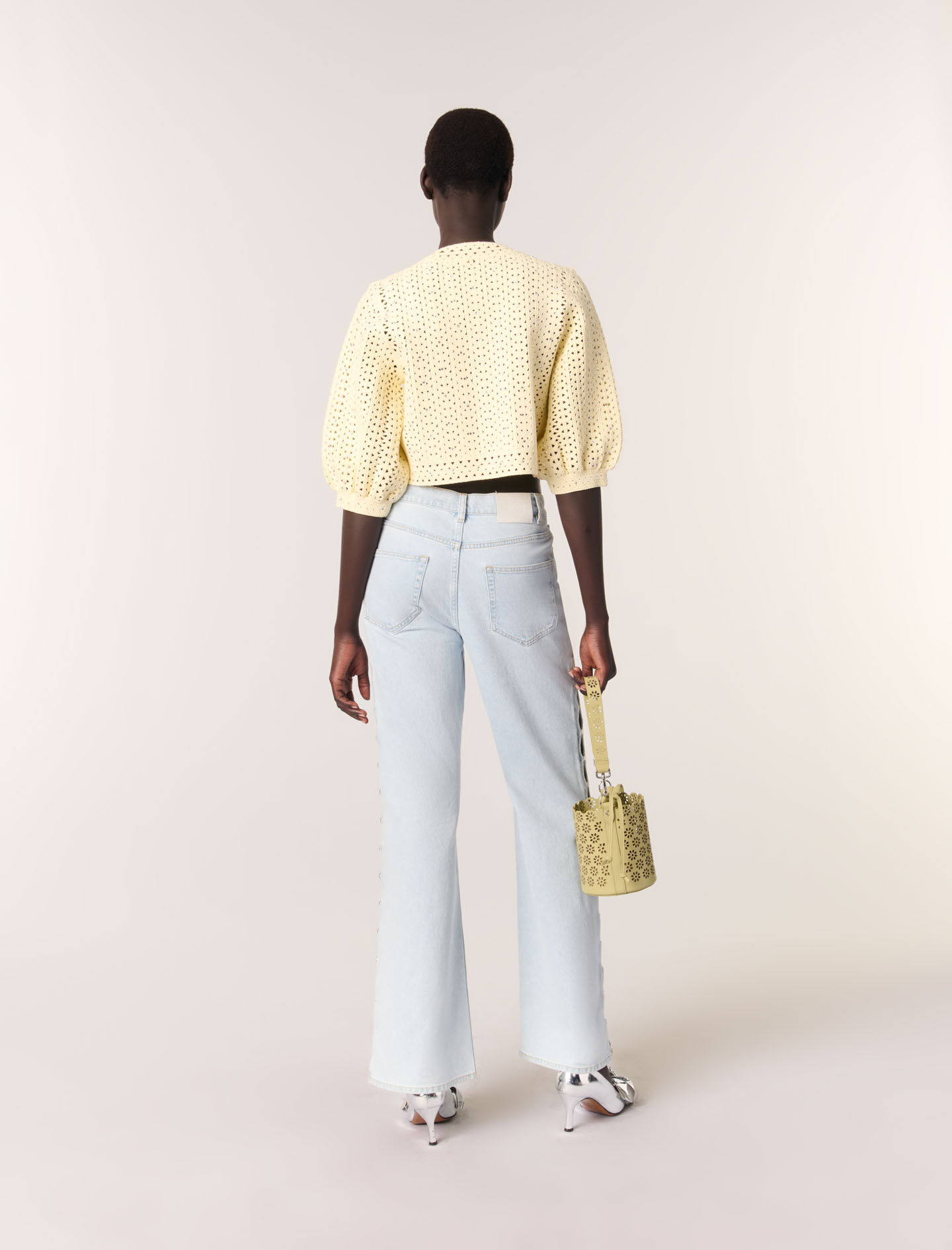 Cropped rhinestone crochet cardigan