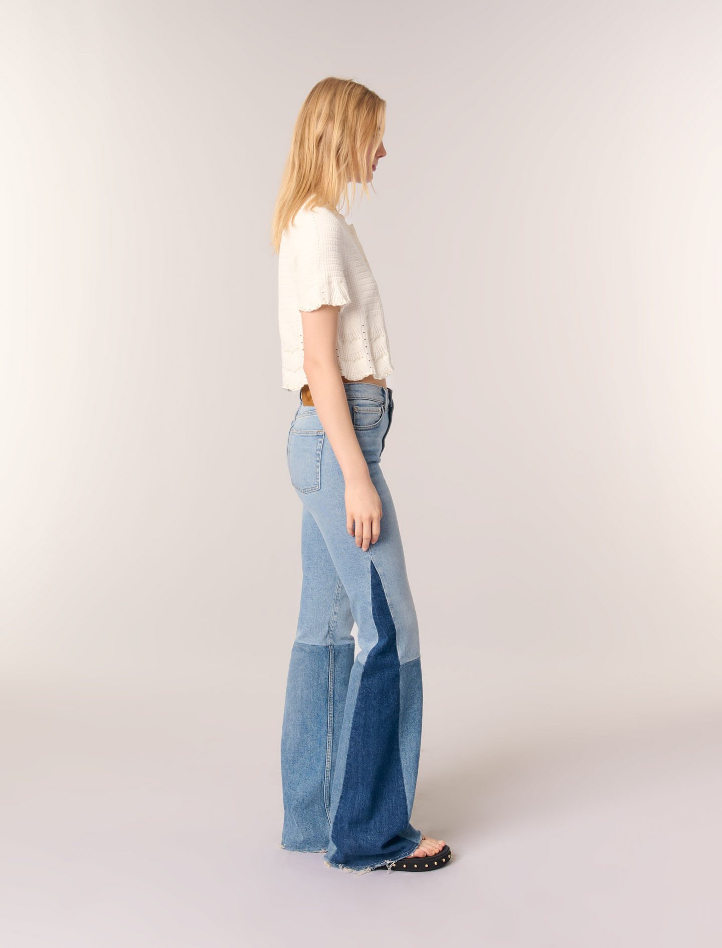 Beaded pointelle knit cardigan