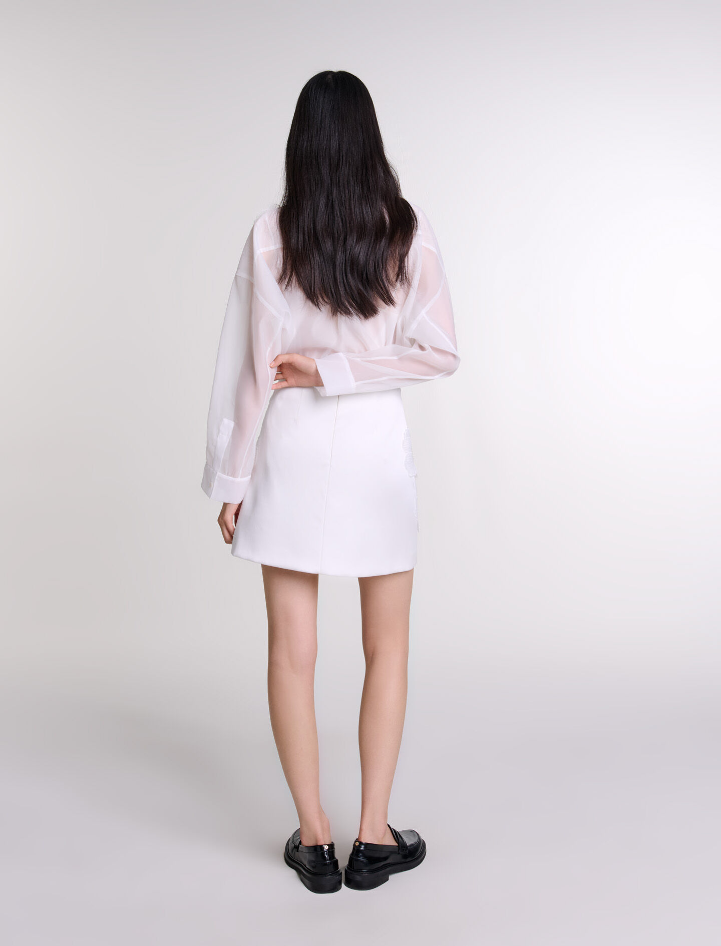 Beaded satin floral skirt