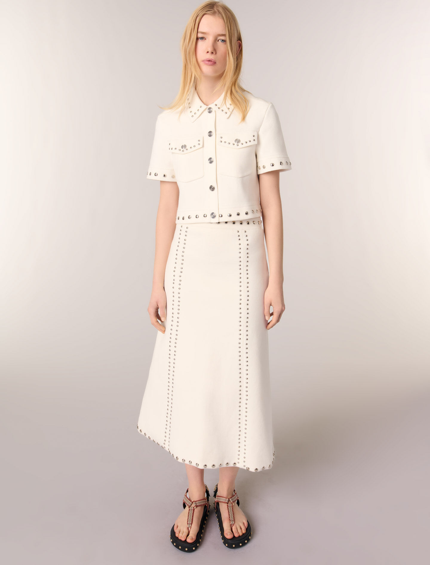 Knit midi skirt with studs