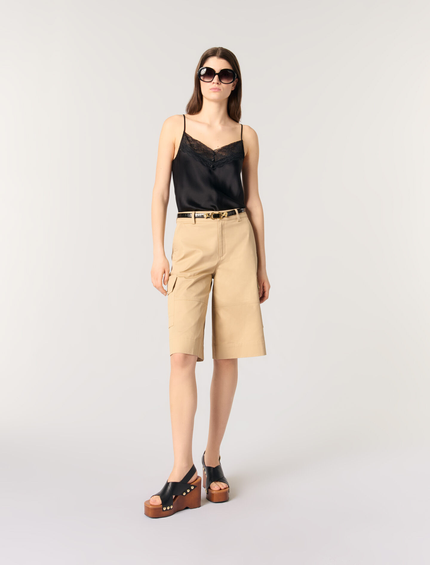 Silk satin and lace top