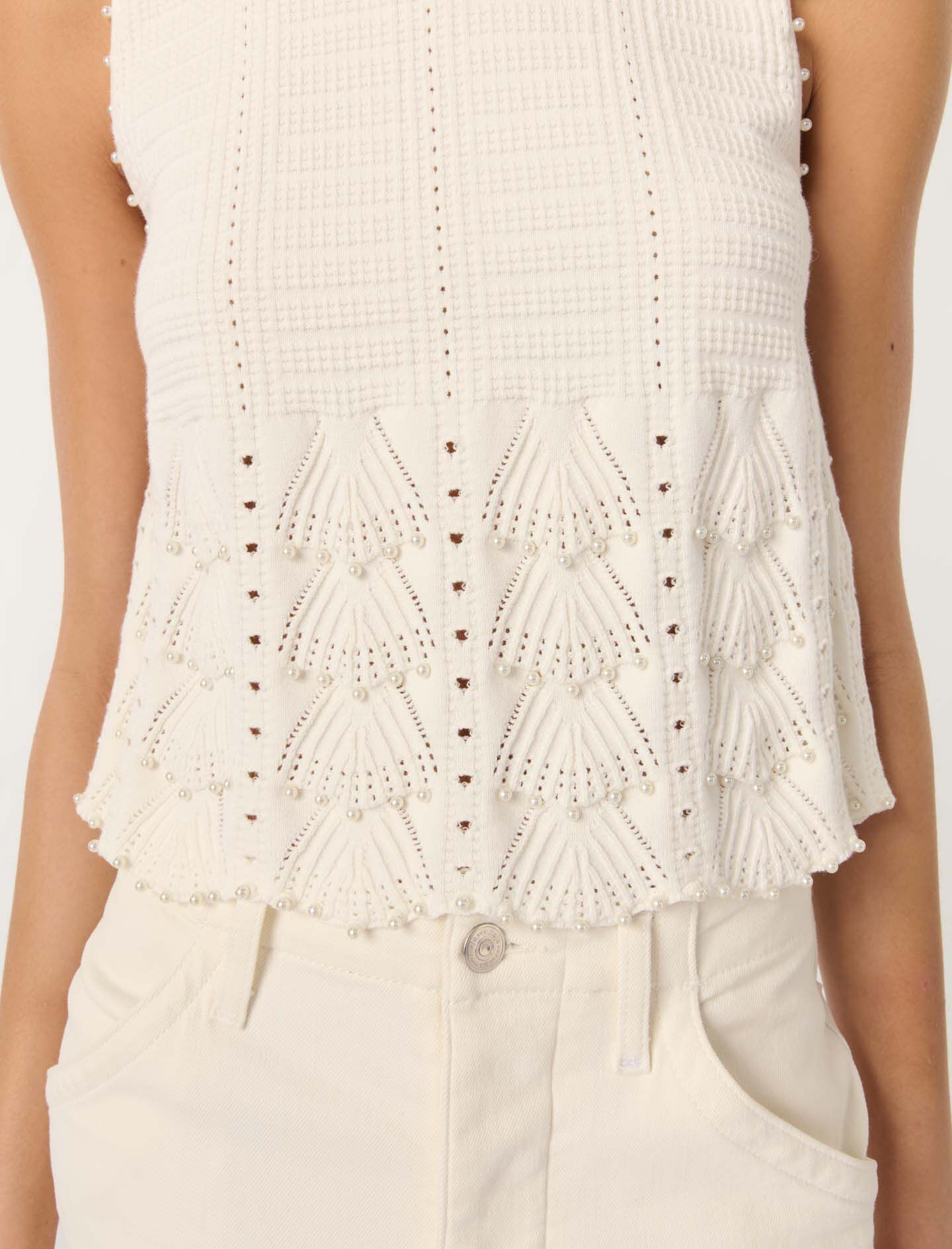 Beaded pointelle knit top