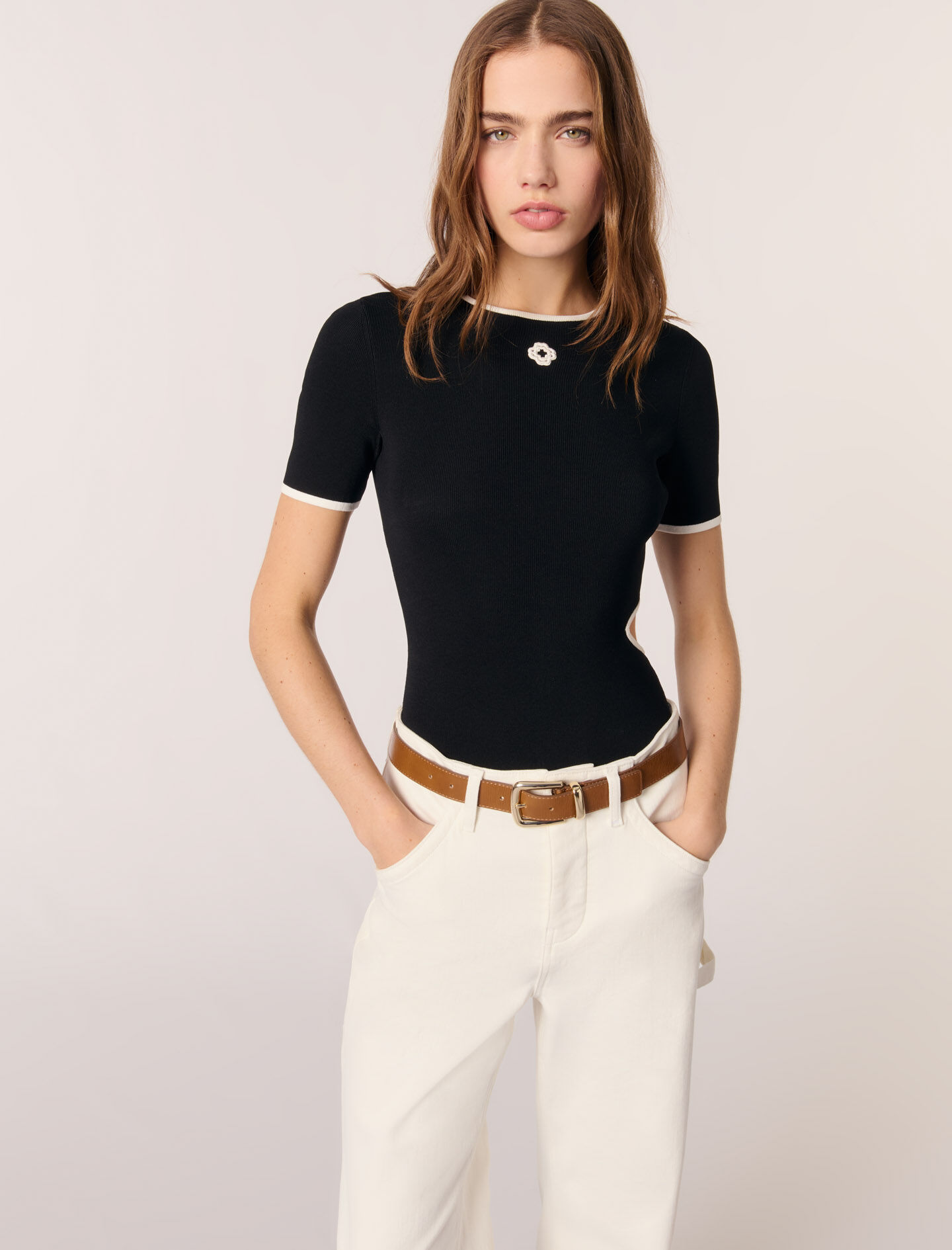 Openwork knit bodysuit