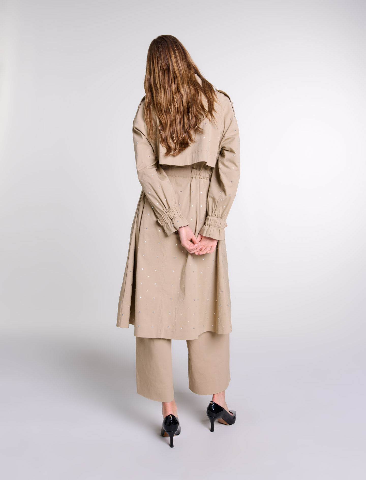 Studded elastic waist trench coat