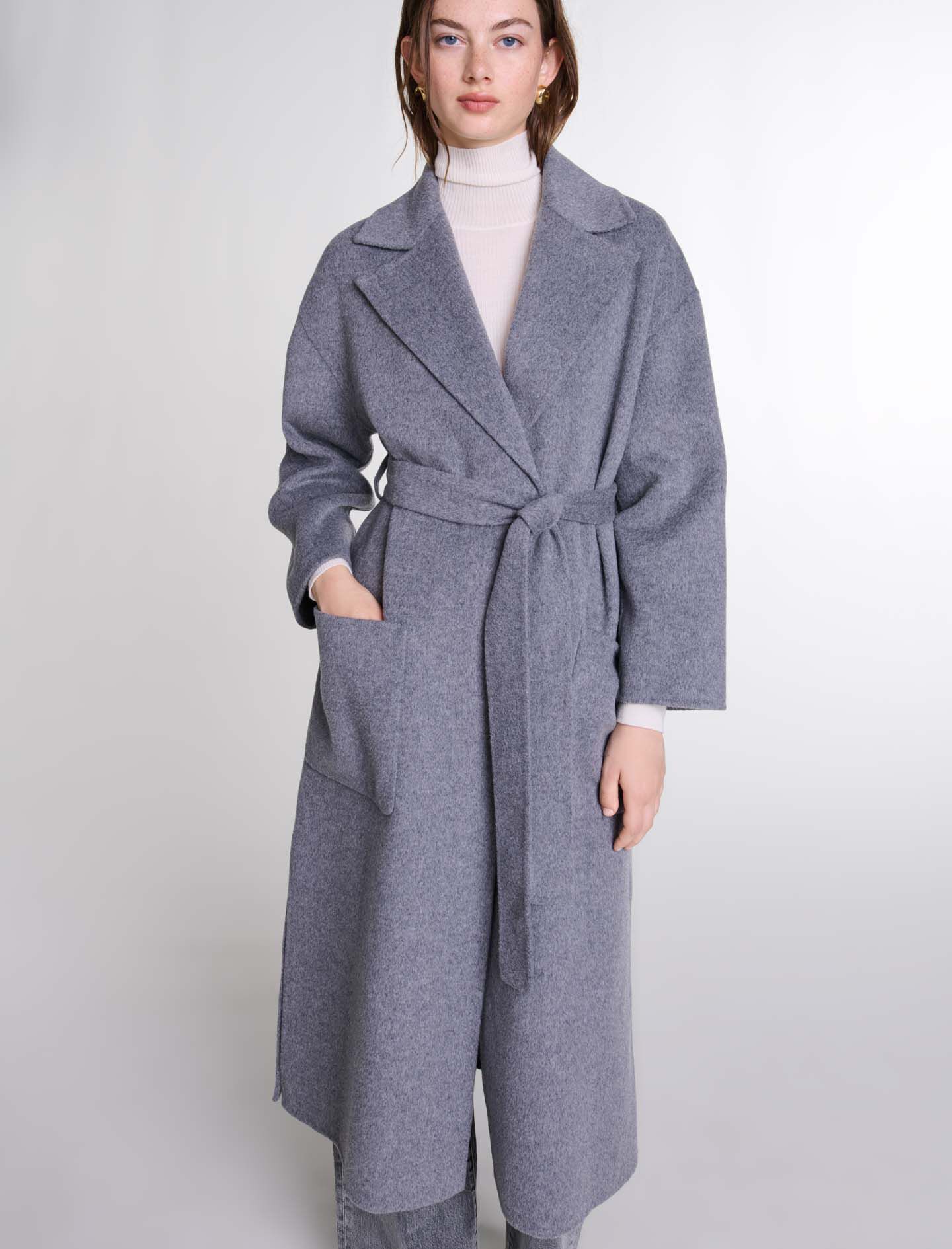 Long double-faced coat with belt