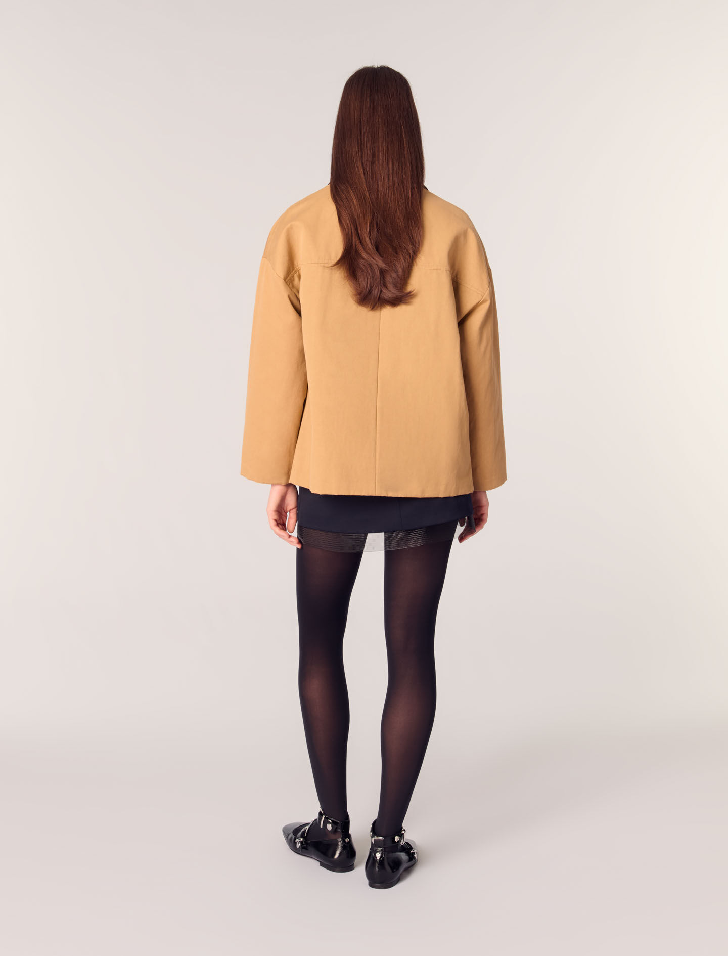 Cotton coat with leather collar