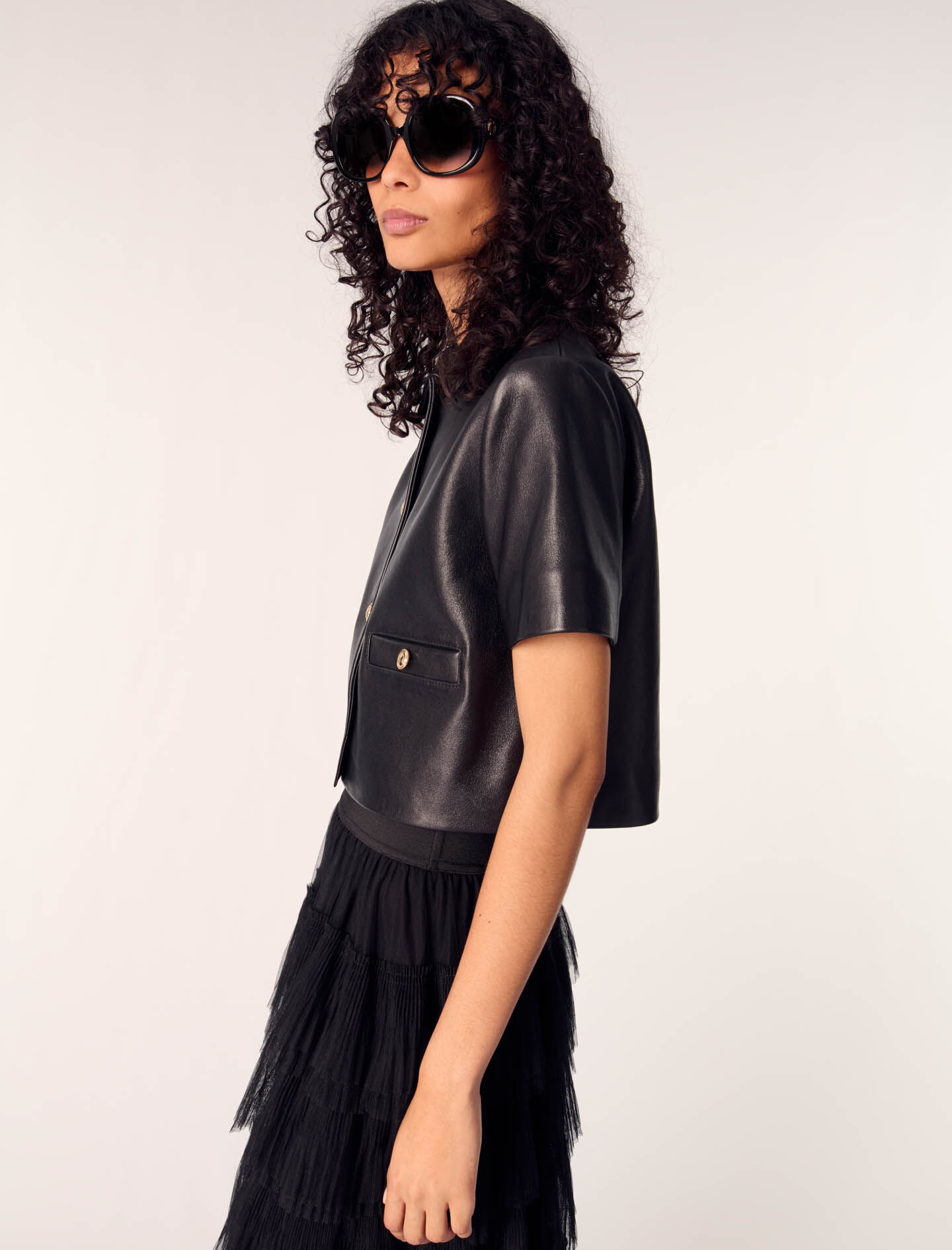 Cropped leather jacket