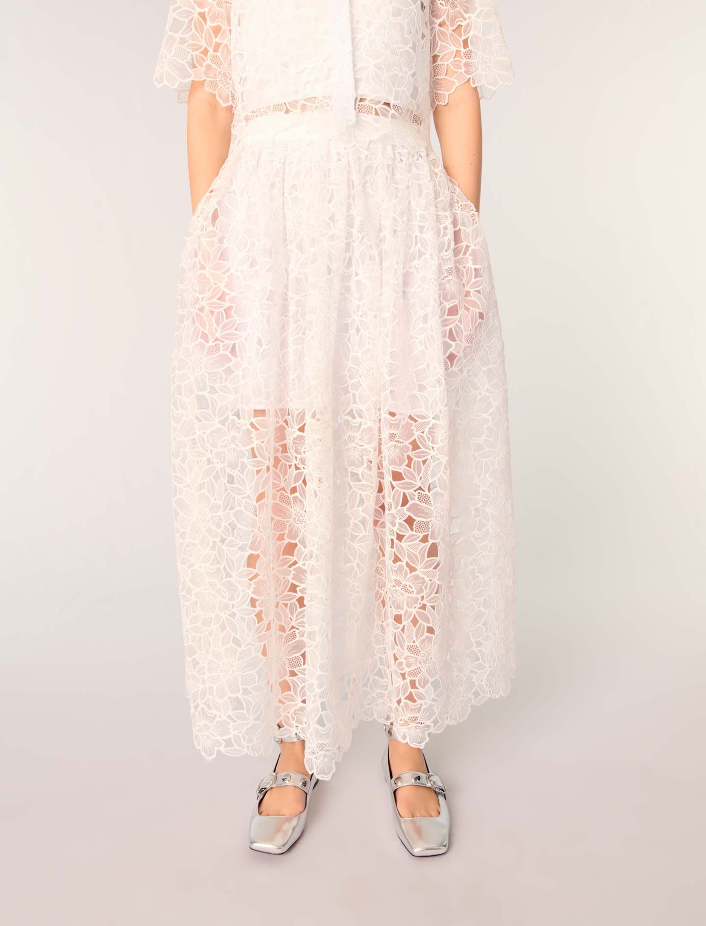 Floral guipure maxi skirt