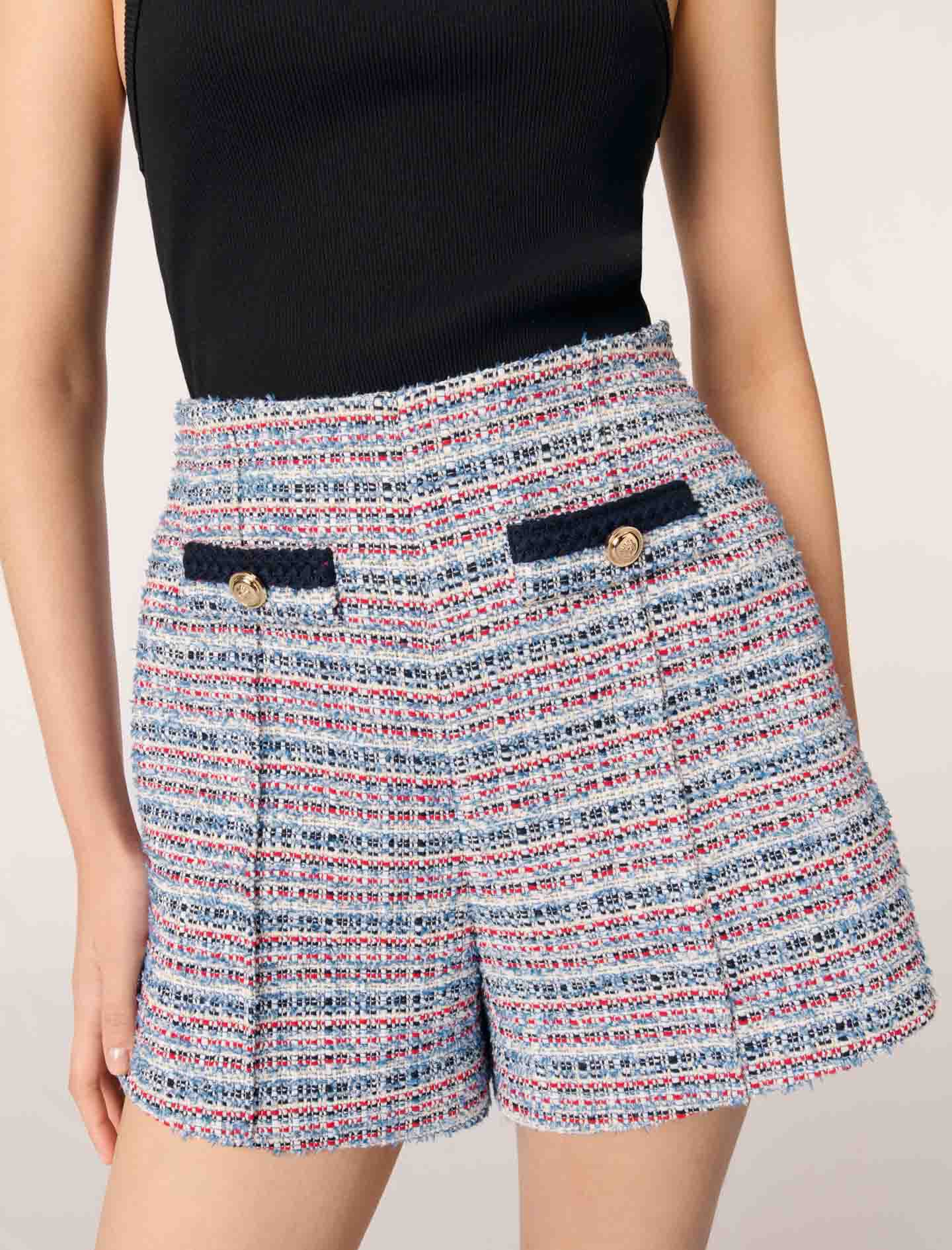 Tweed shorts with contrasting trim