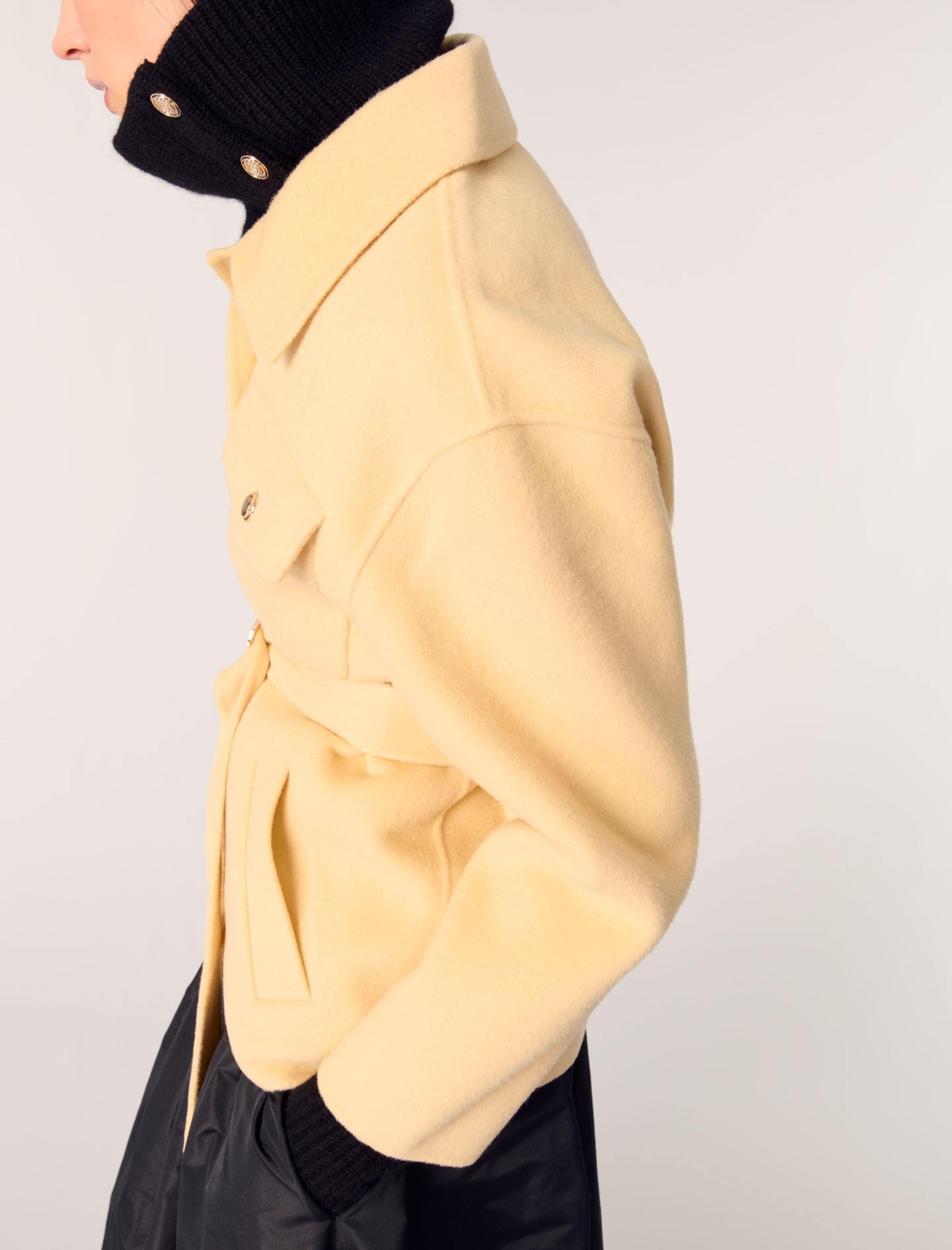 Short double-faced belted coat