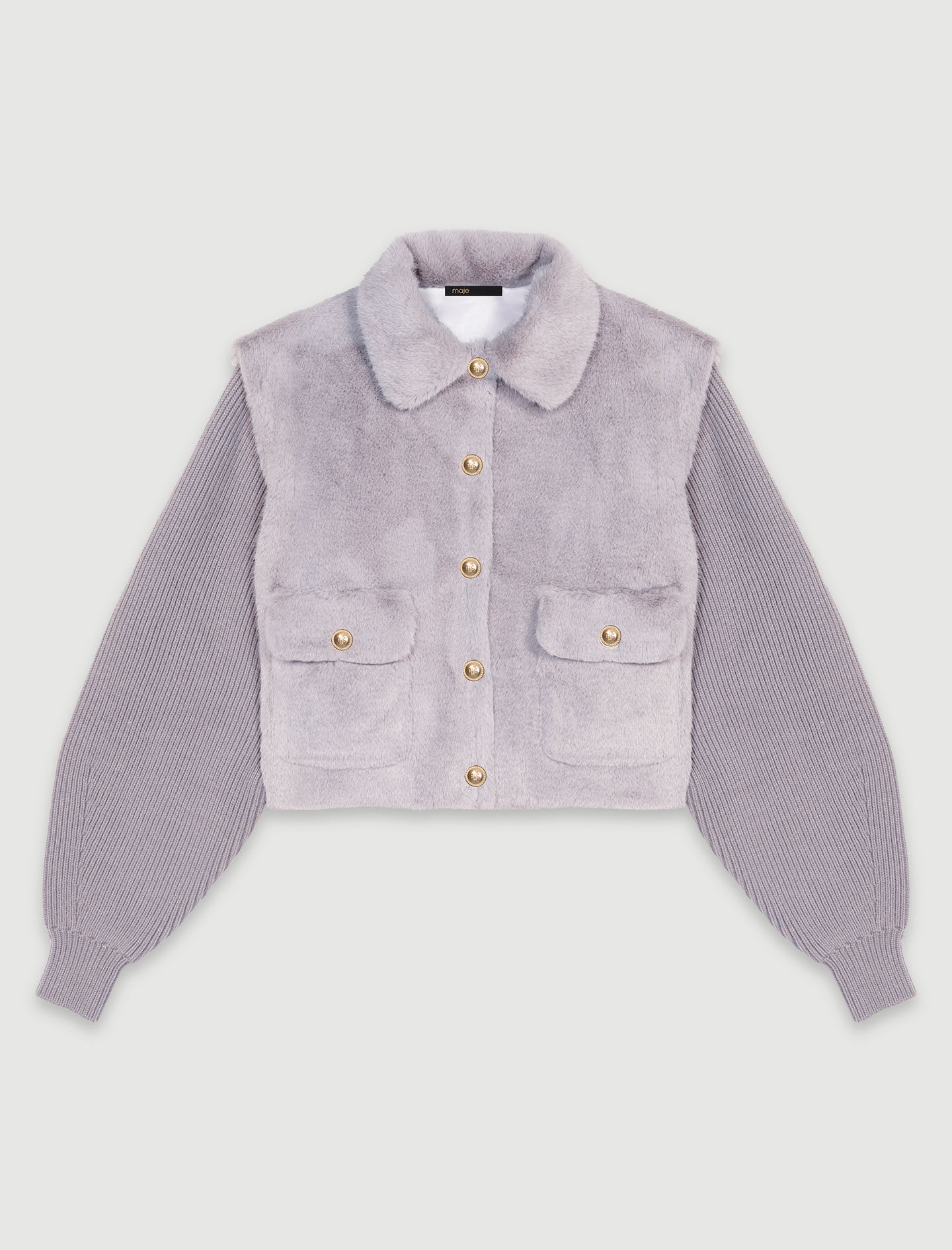 Dual-material faux fur jacket