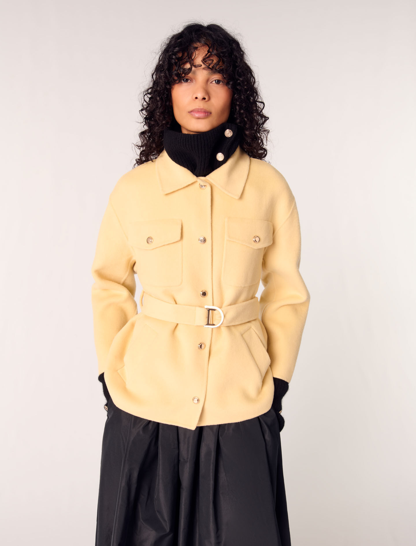Short double-faced belted coat