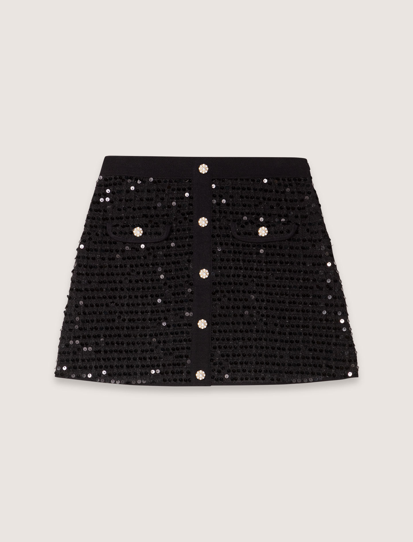 Short sequinned knit skirt