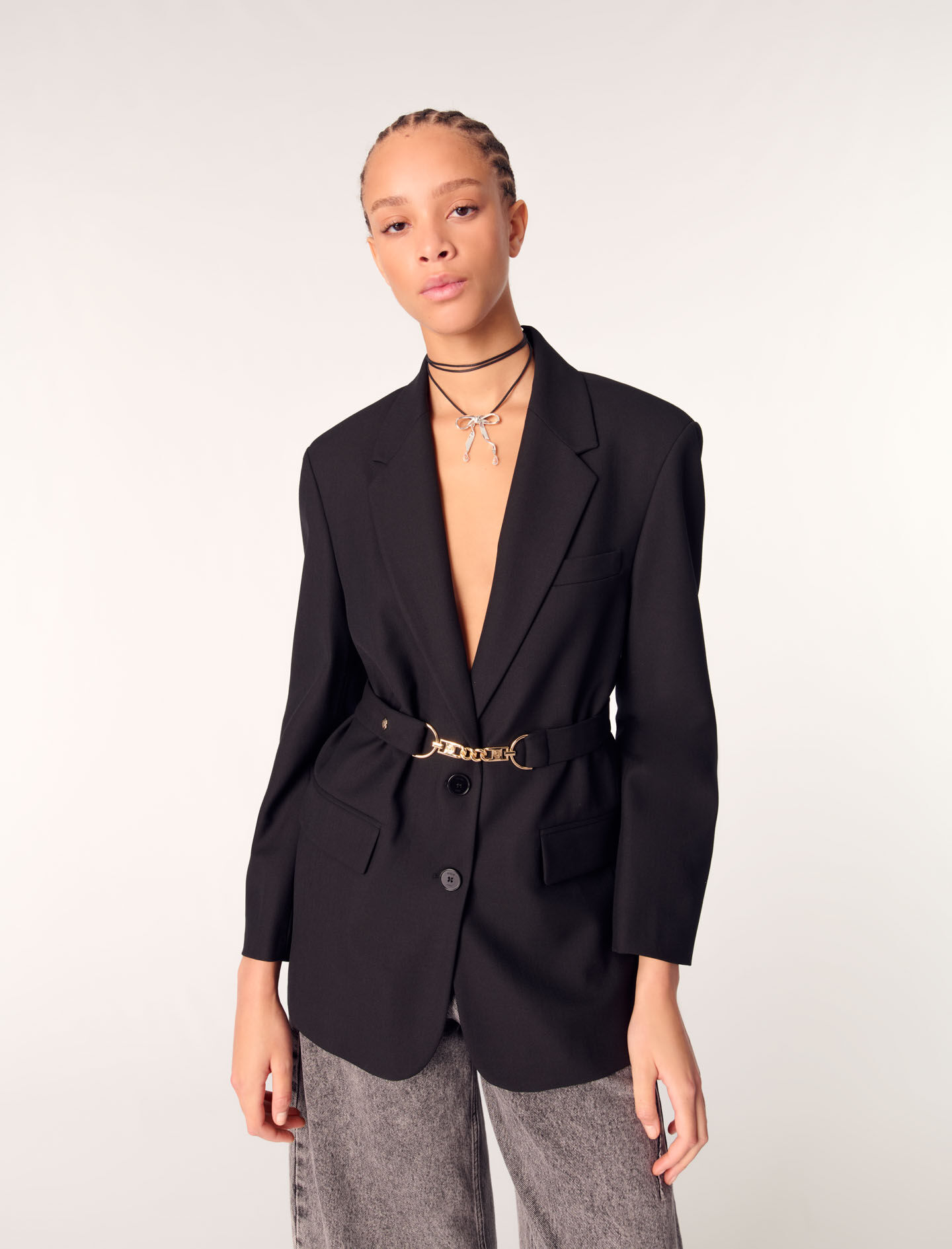 Belted suit jacket