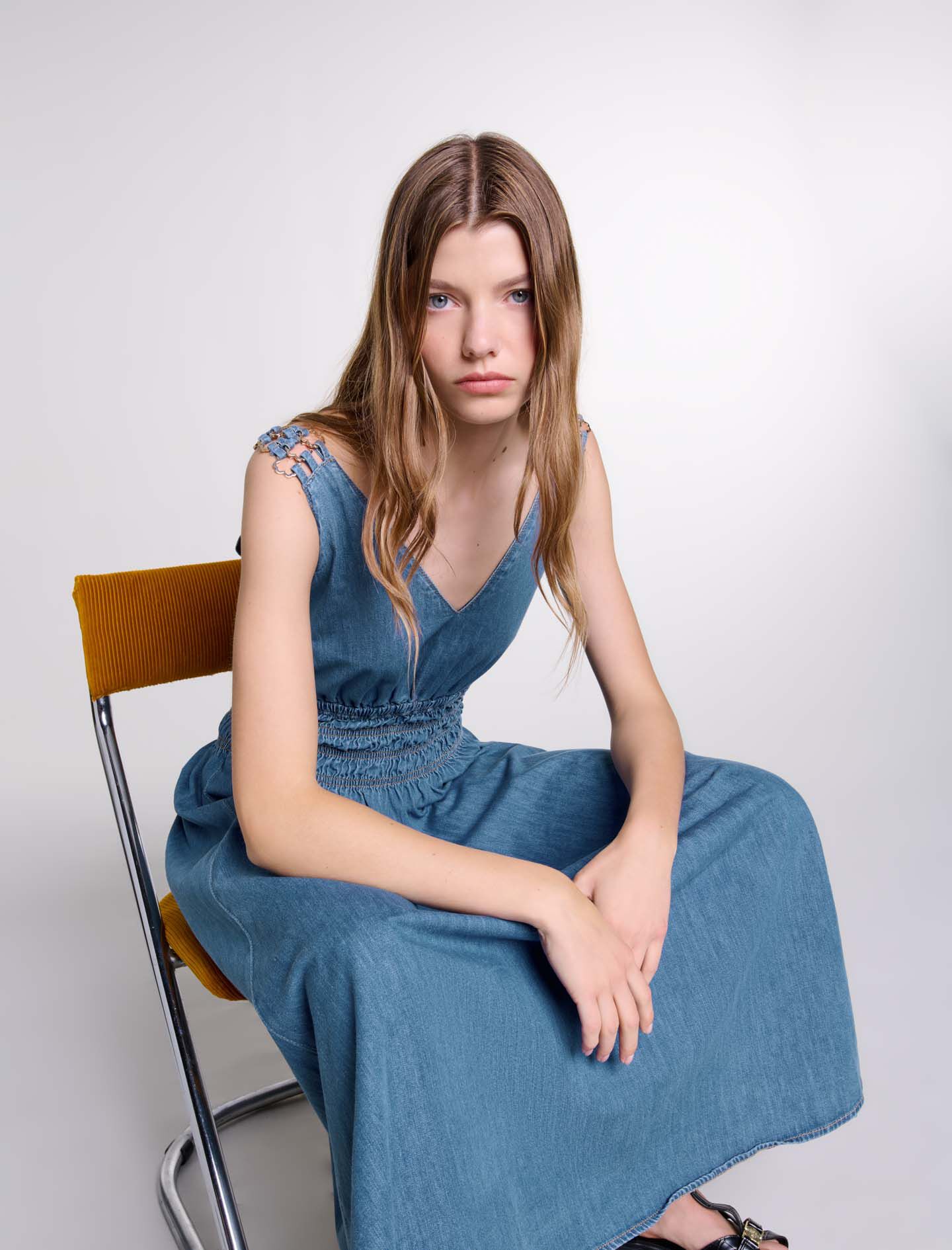 Cutaway denim maxi dress