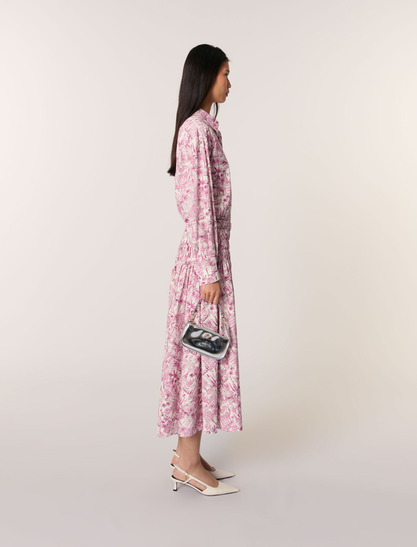 Elasticated smocked-waist skirt